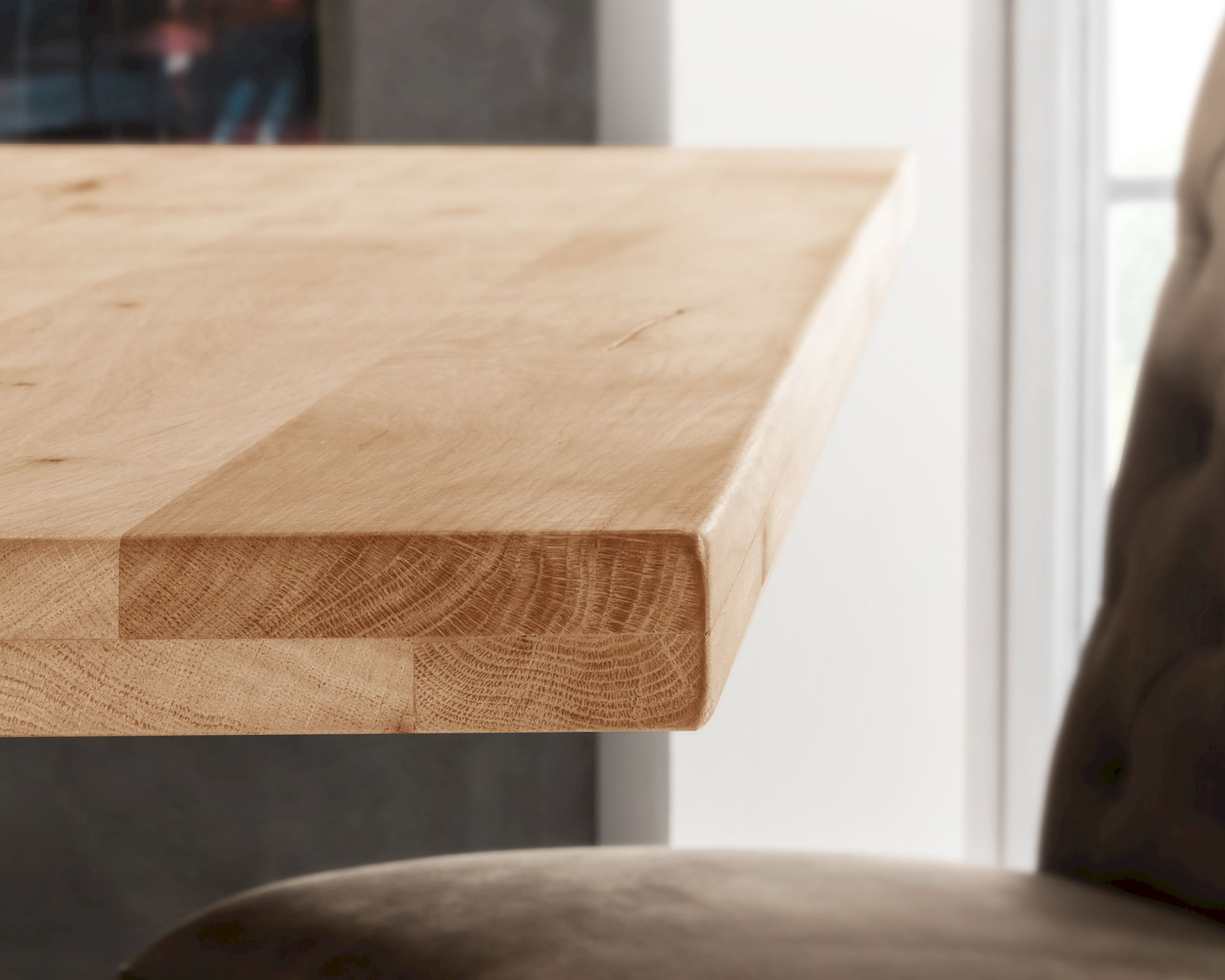 Massivholz »Tabula Rasa« Tischplatte gerade Kante 4 cm / aufgedoppelt / 200x100 cm / Wildeiche White-wash