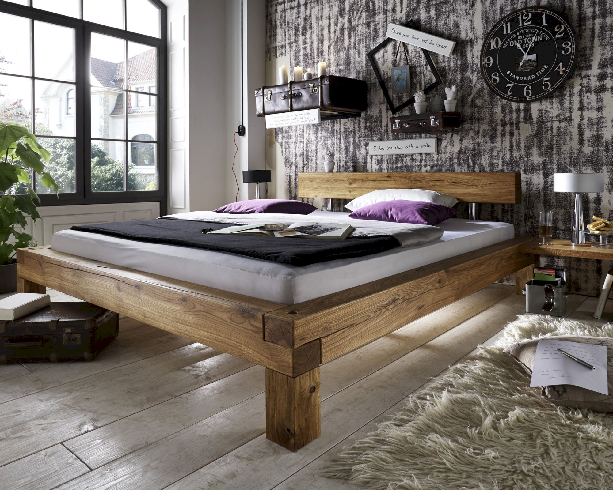 Massivholz »Vancouver 1« Wildeiche Balkenbett 180x210 cm