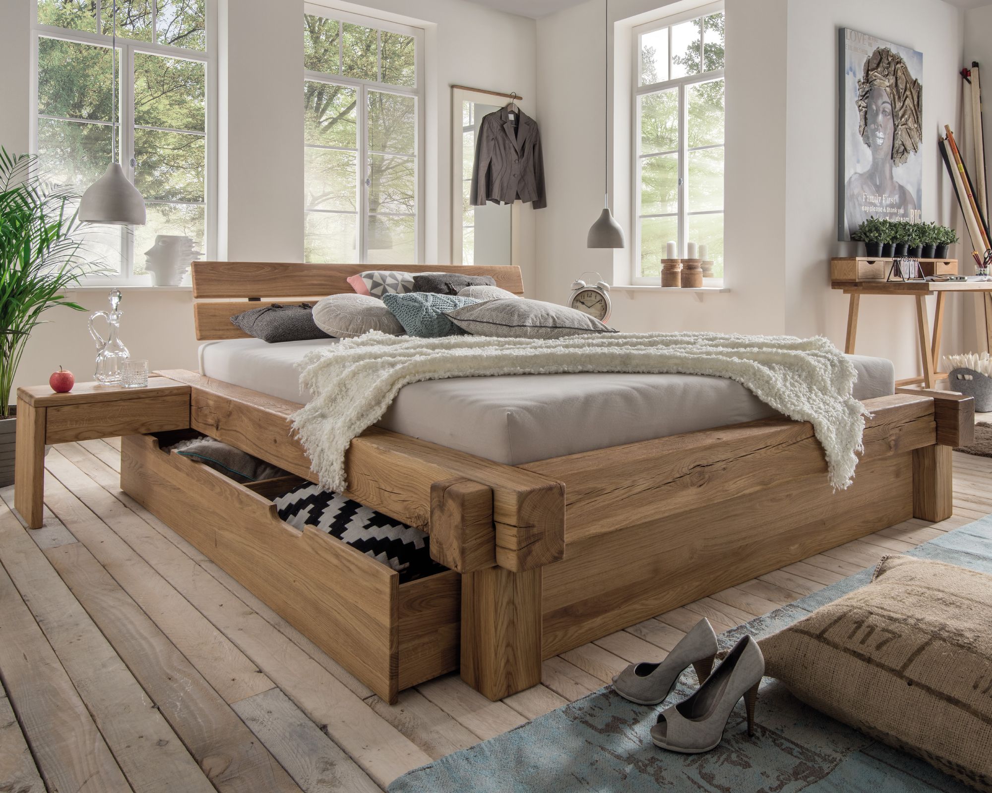 Massivholz »Vancouver 2« Wildeiche Balkenbett 180x210 cm