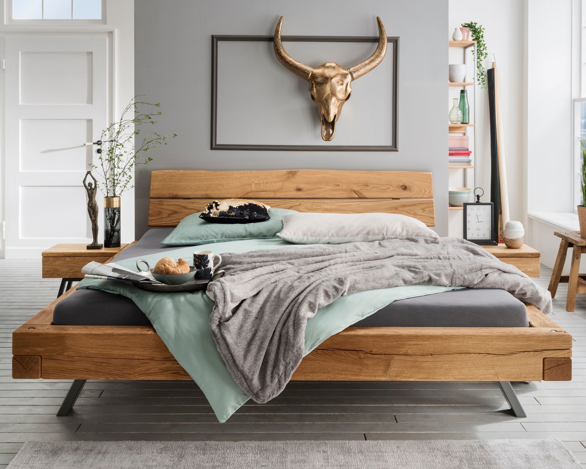 Massivholz »Vancouver 7« Wildeiche Balkenbett 180x210 cm