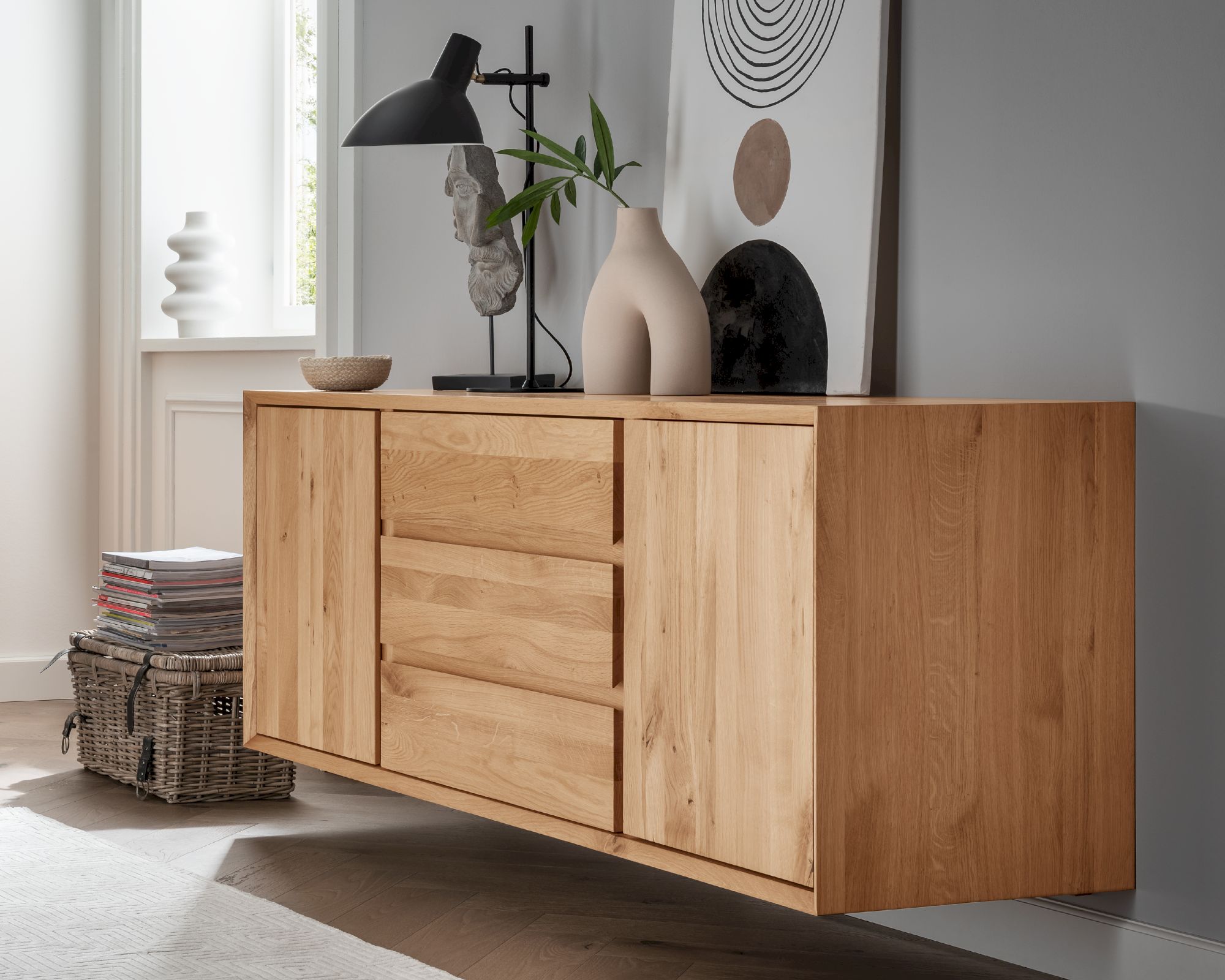 Massivholz »Vegas« Sideboard hängend Wildeiche natur geölt