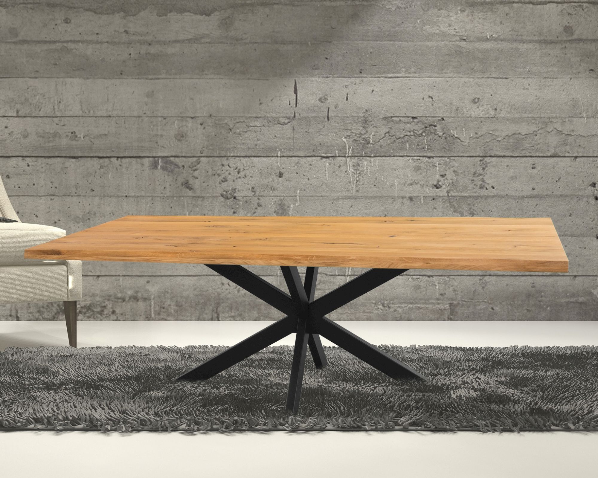 Massivholz »double-X« Wildeiche Esstisch Baumkante tabaco / 220x100 cm