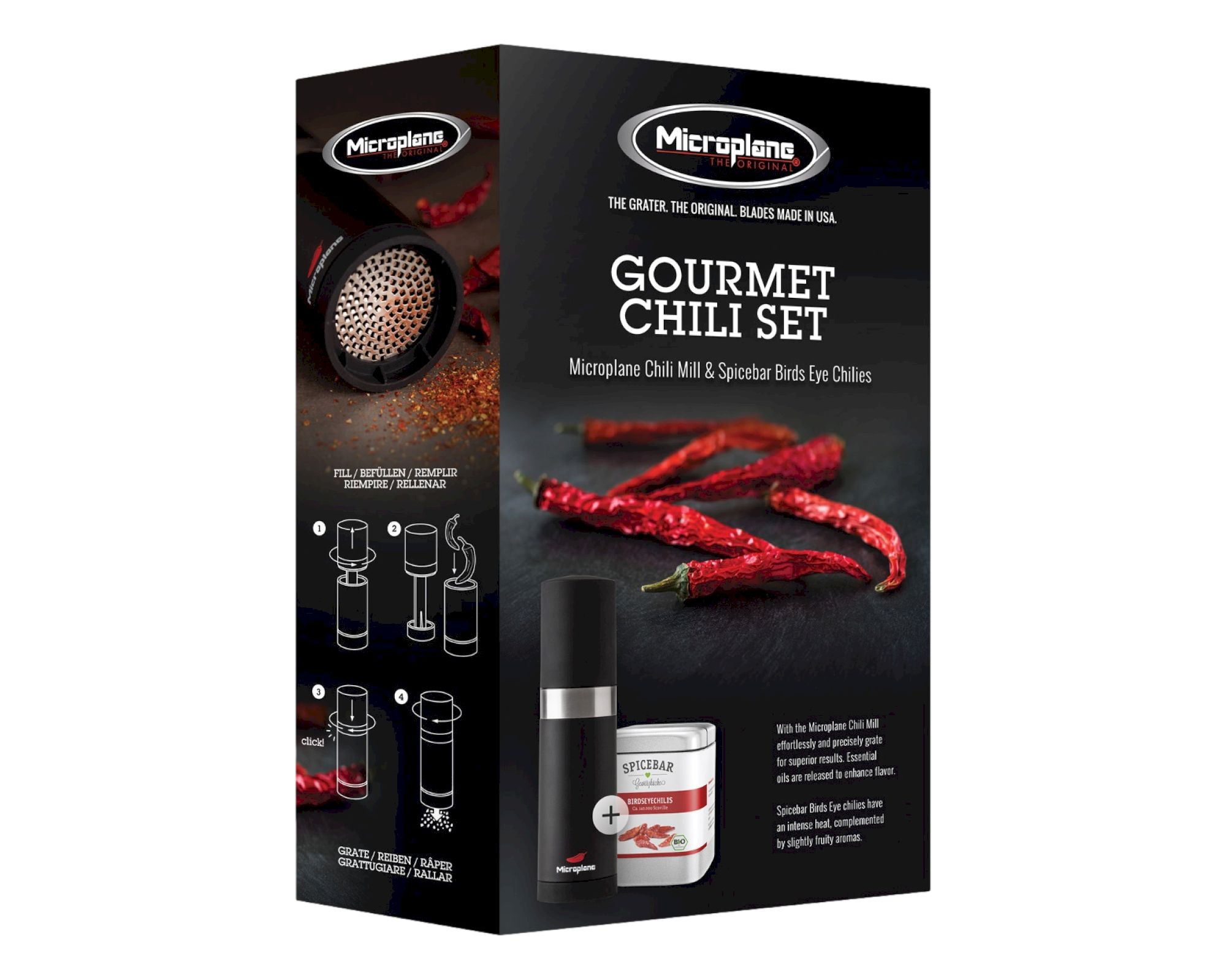 Microplane »Gourmet Chili Set« Chili Mühle mit Gewürzen Chili Mühle/Birds Eye Chilis