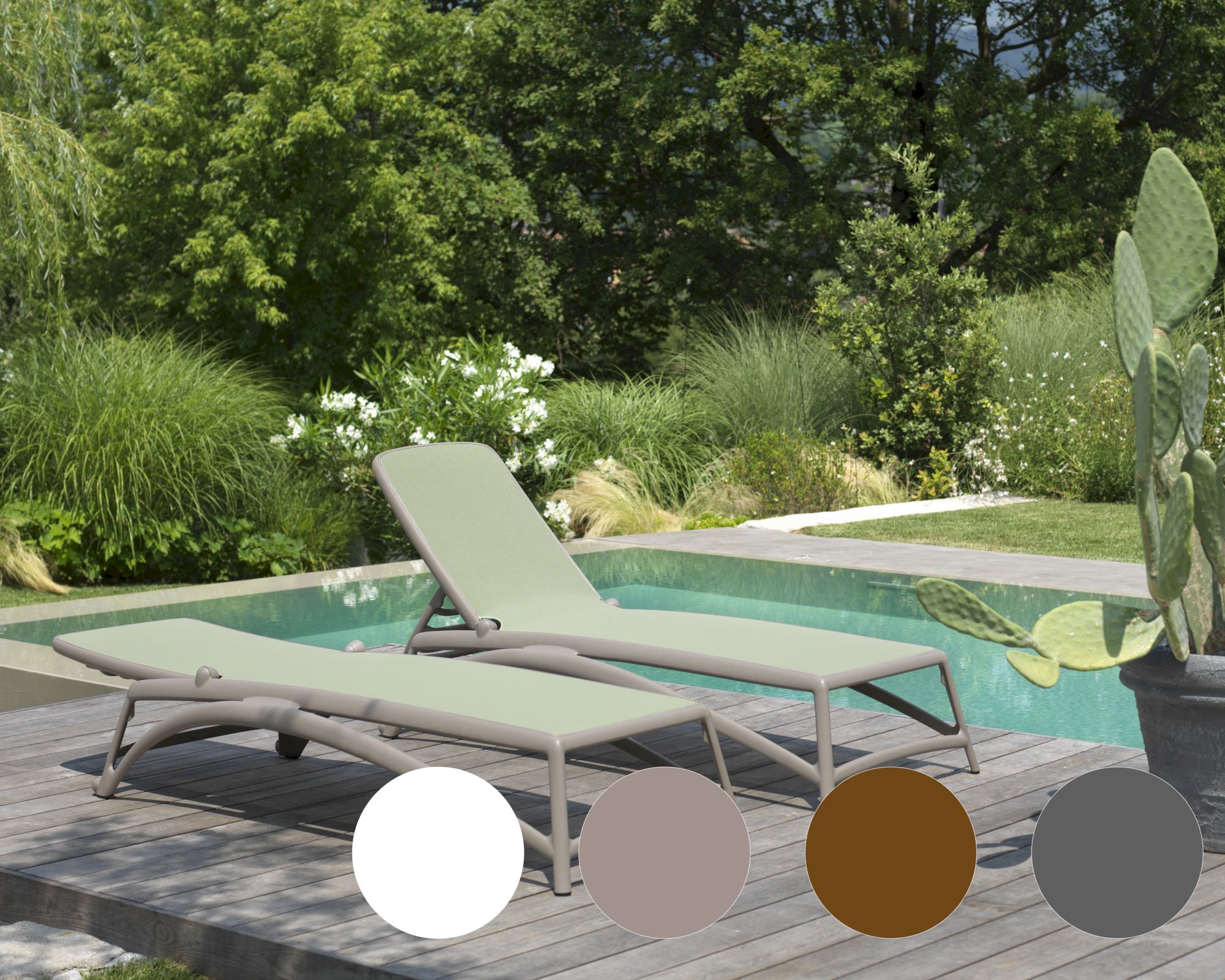 NARDI »Atlantico« Gartenliege Rahmen taupe 10 / Bezug türkis 075 / ohne Armlehne
