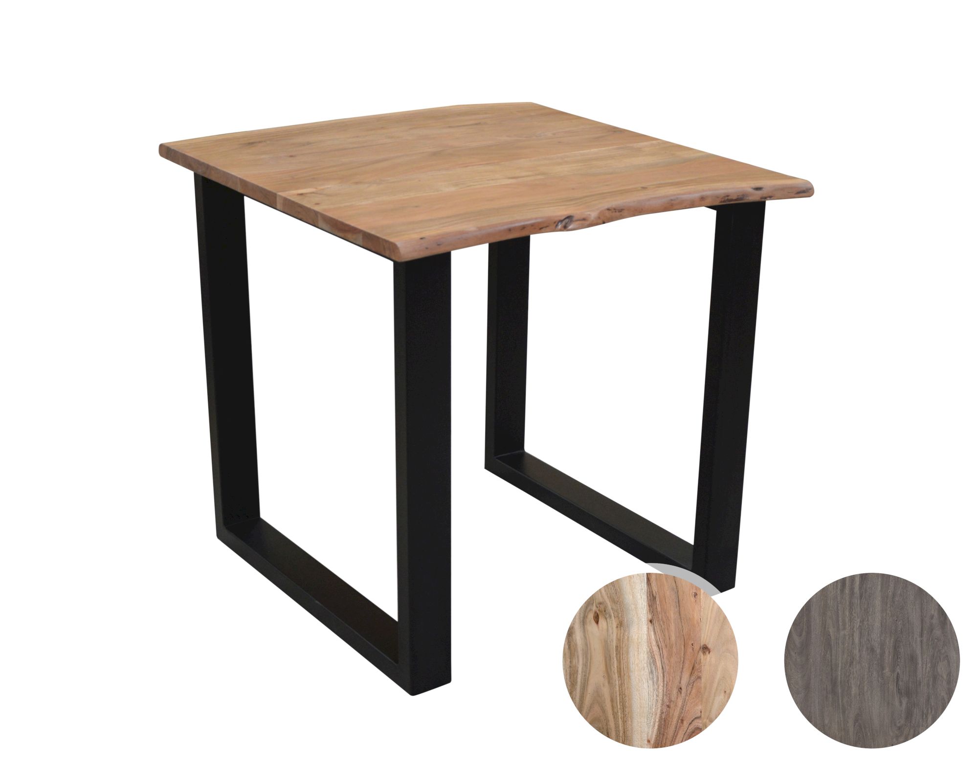 SIT Akazie Baumkante Esstisch 80x80 cm / Antikgrau - Metall antiksilbern