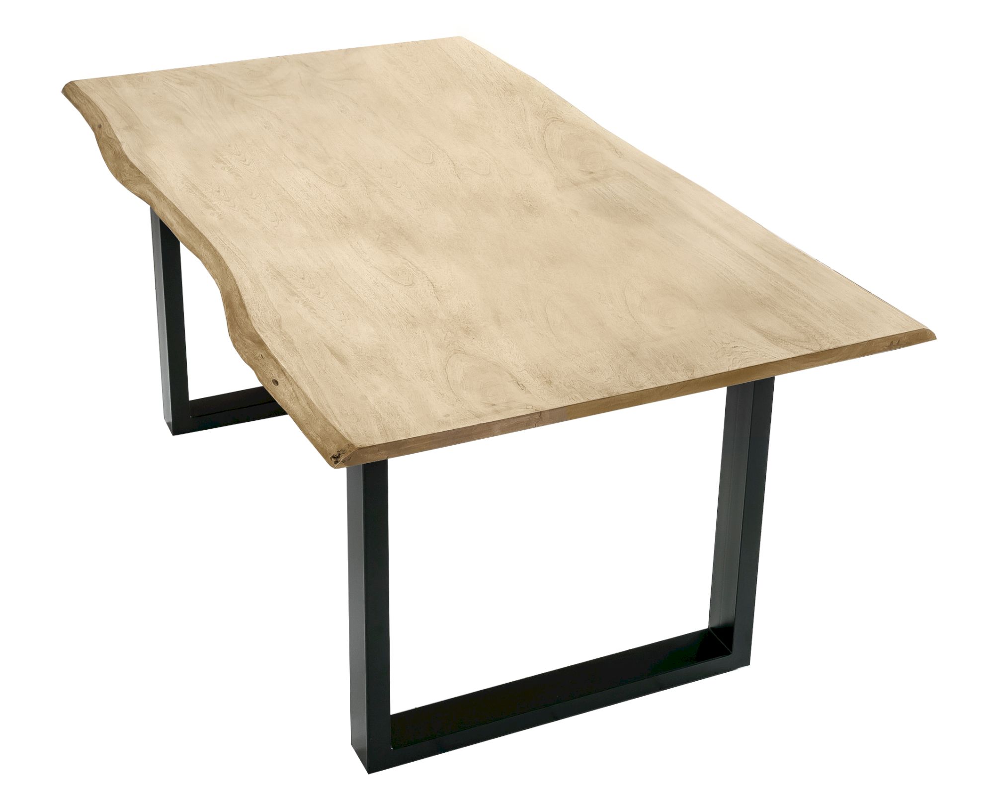 SIT Baumkante Massivholz Esstisch gekälkt 140x80 cm / hell gekälkt / Metall schwarz