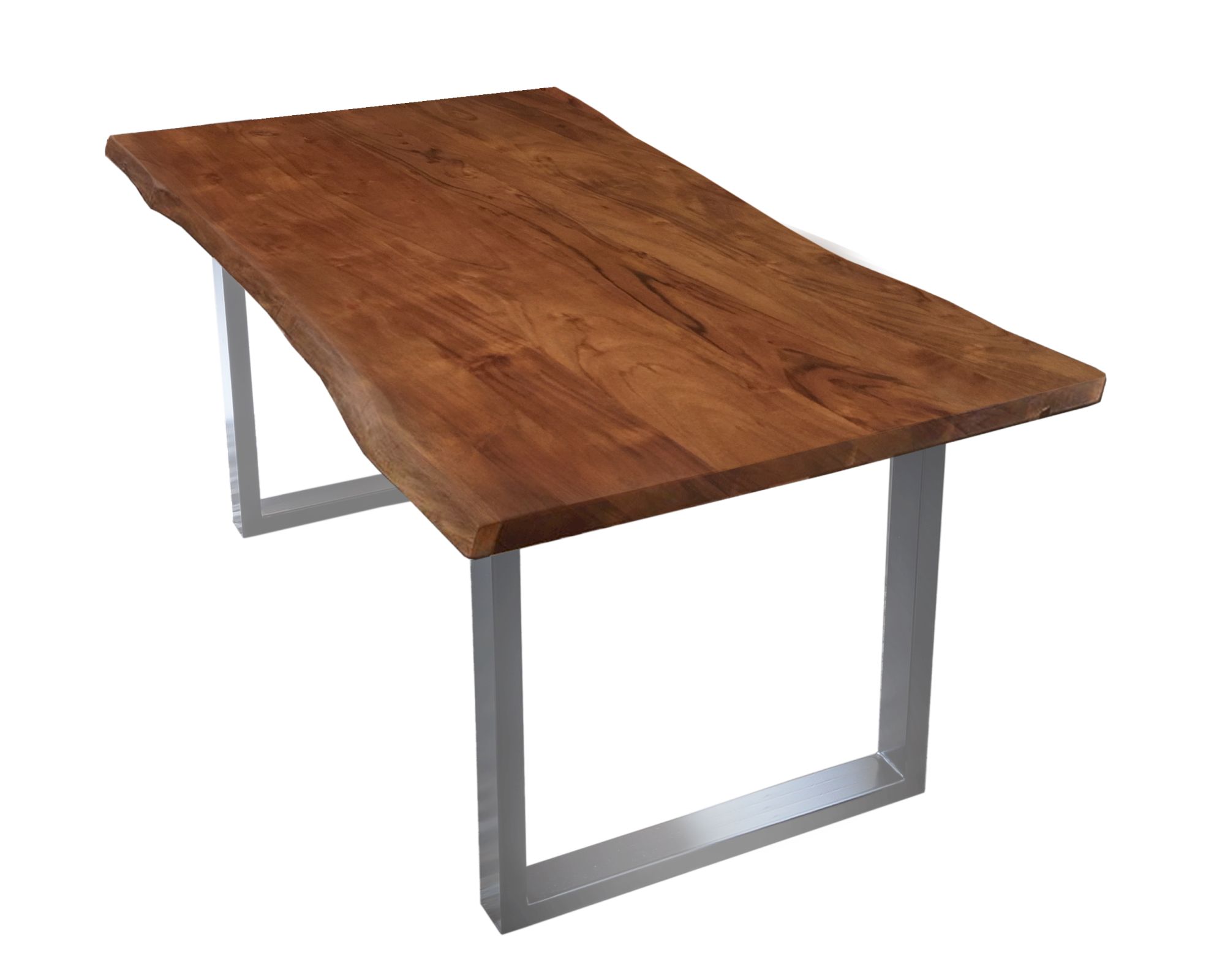 SIT Baumkante Massivholz Esstisch 26mm / 140x80 cm / natur / Metall silbergrau