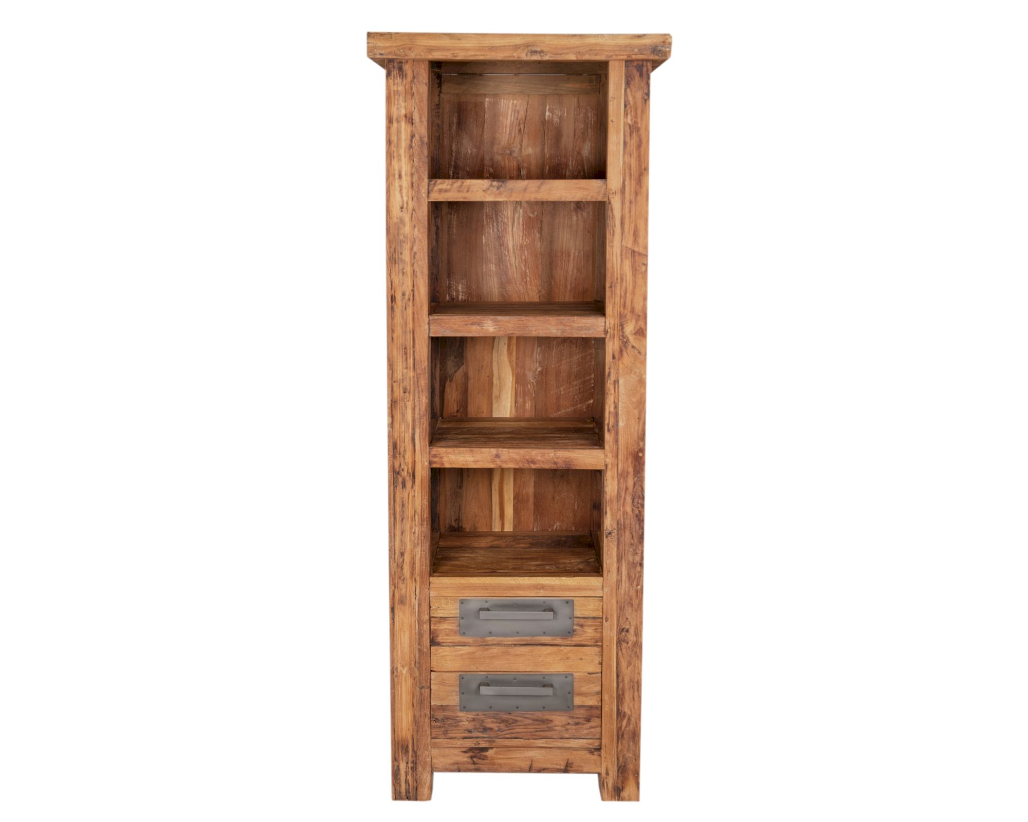 SIT Coral Teak Massivholz Bücherregal 4 offene Fächer, 2 Schubladen