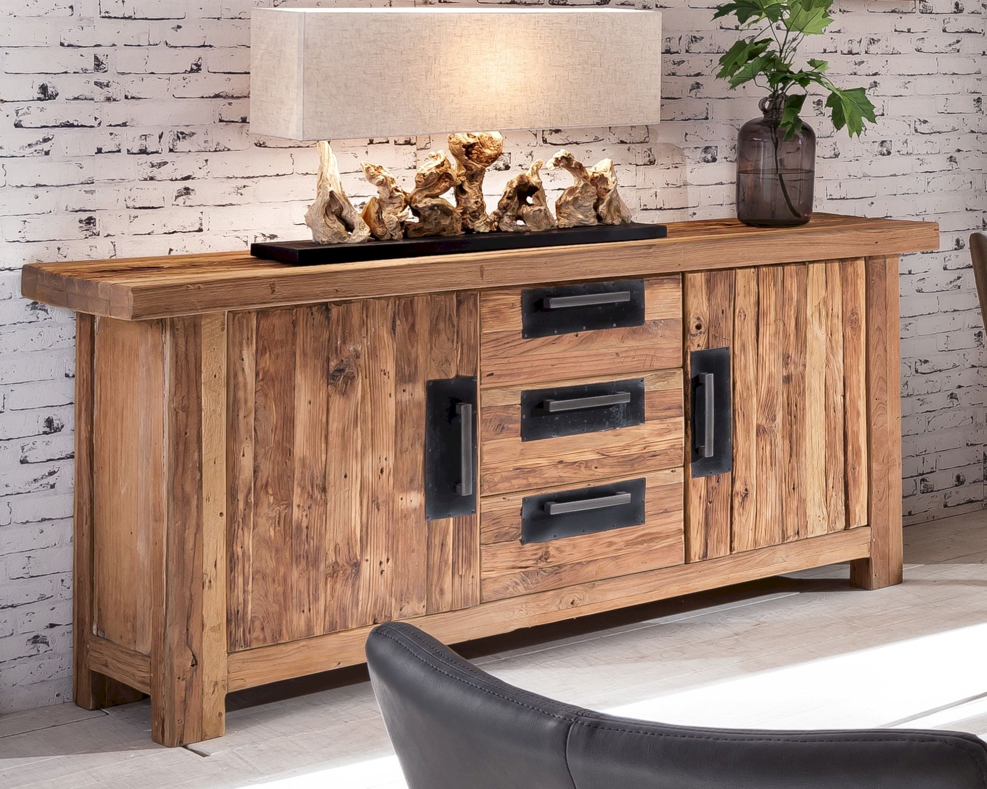 SIT Coral Teak Massivholz Sideboard 3 Schubladen, 2 Türen
