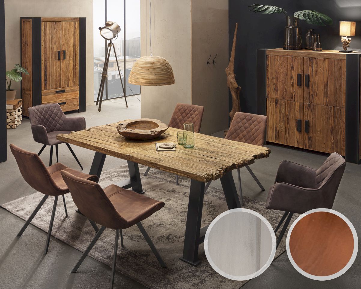 SIT Croco Teak Massivholz Esstisch 180x100 cm / Eisen antikbraun