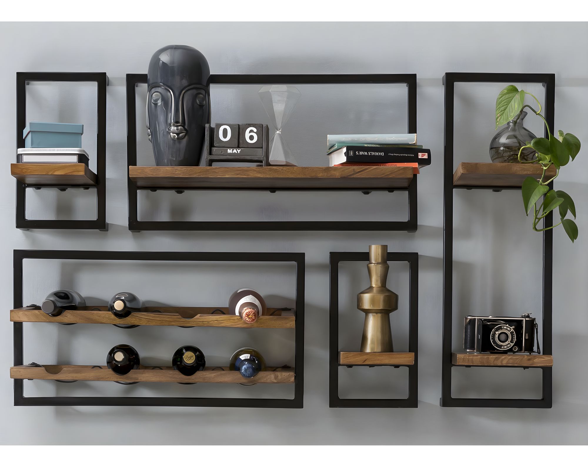 SIT »Panama« Wandregal Set 5-teilig Mangoholz mit Altmetall