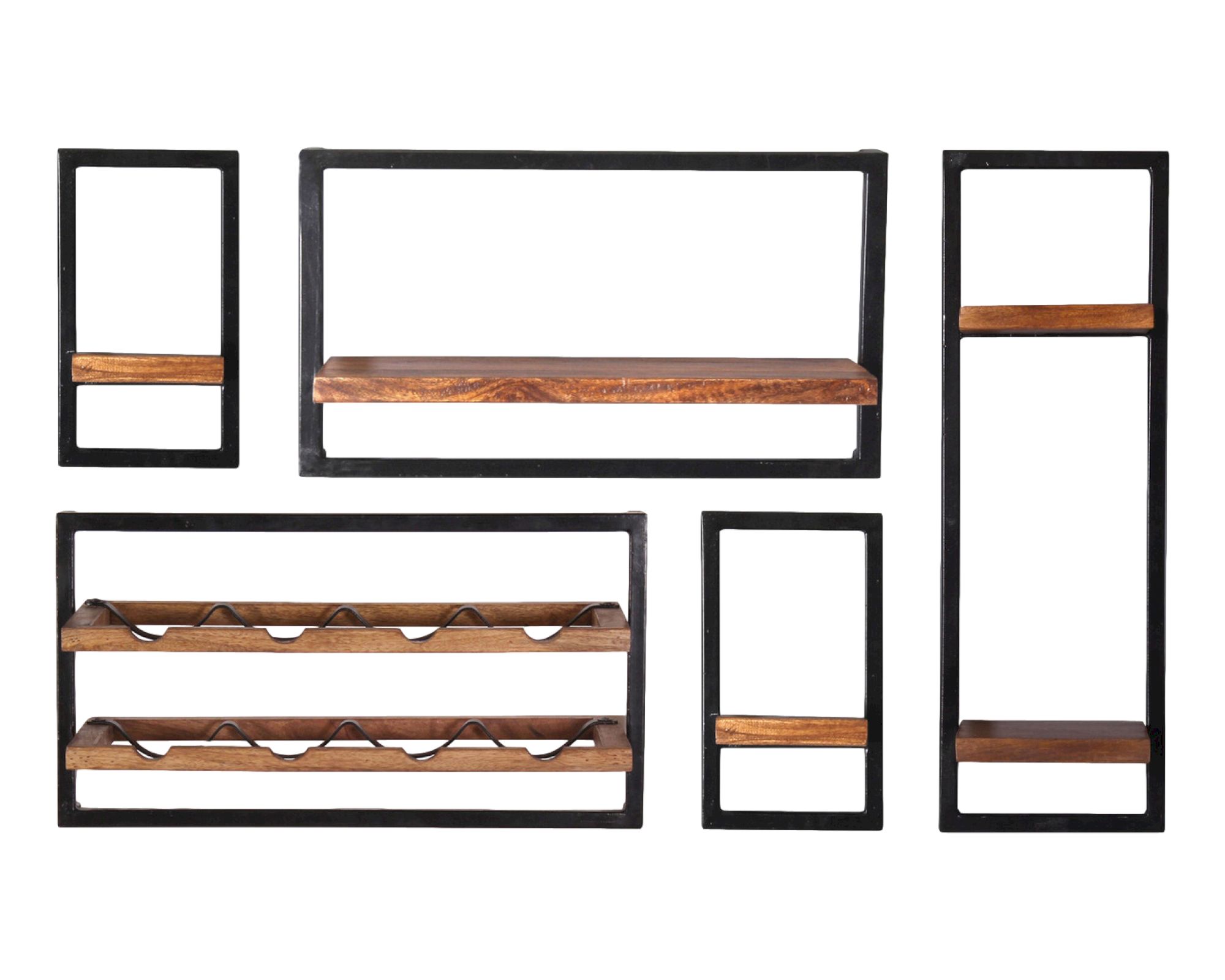 SIT »Panama« Wandregal Set 5-teilig Mangoholz mit Altmetall