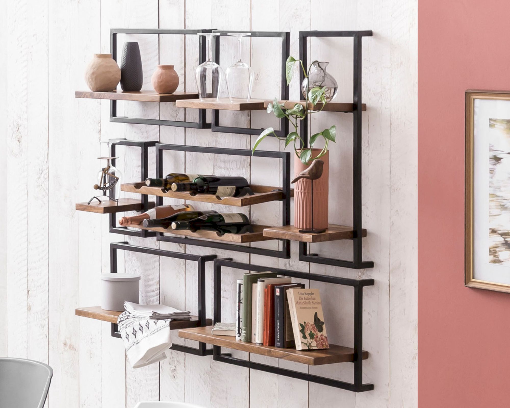 SIT »Panama« Wandregal Set 7-teilig Mangoholz mit Altmetall