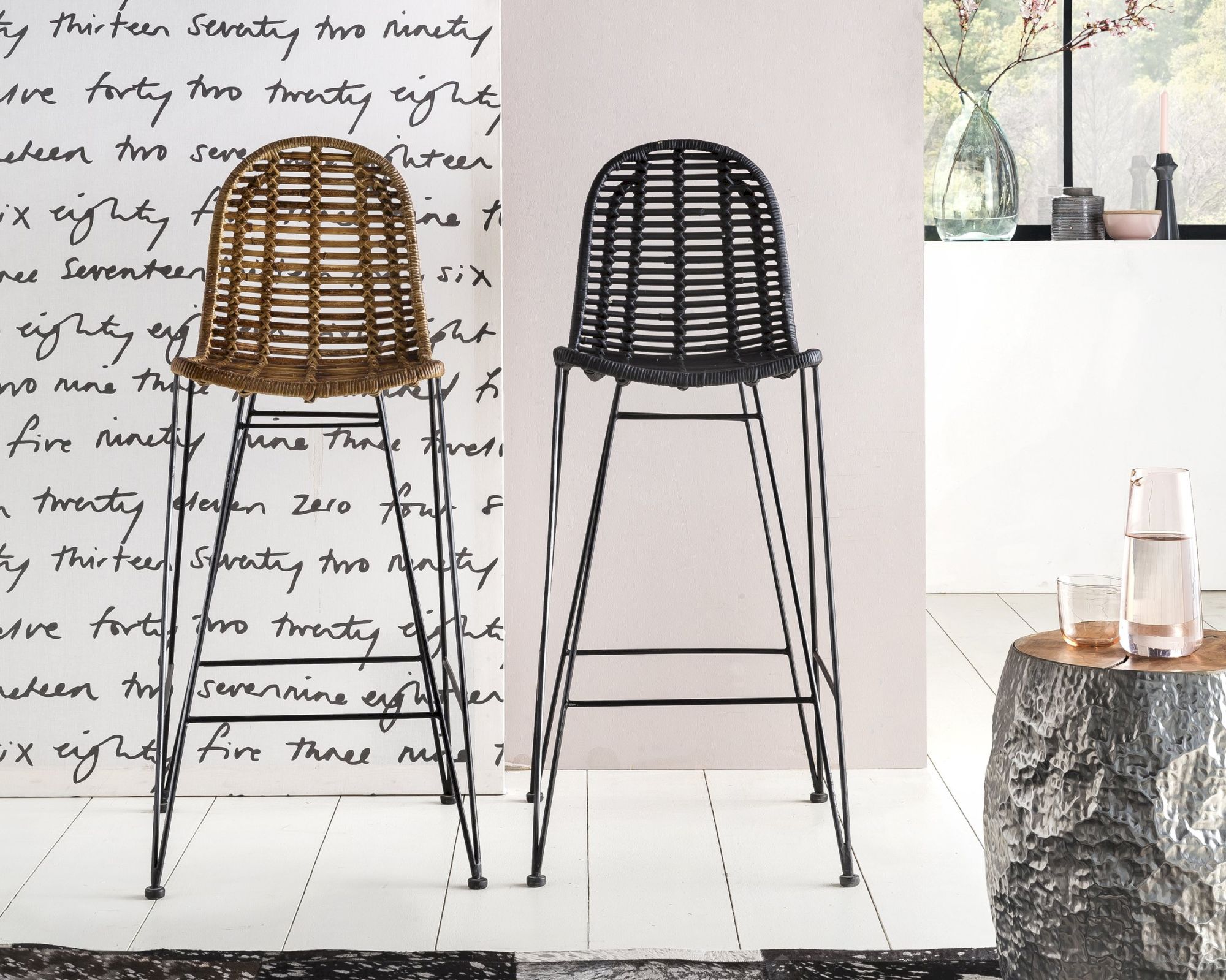 SIT Rattan Vintage Barhocker Rattan schwarz lackiert