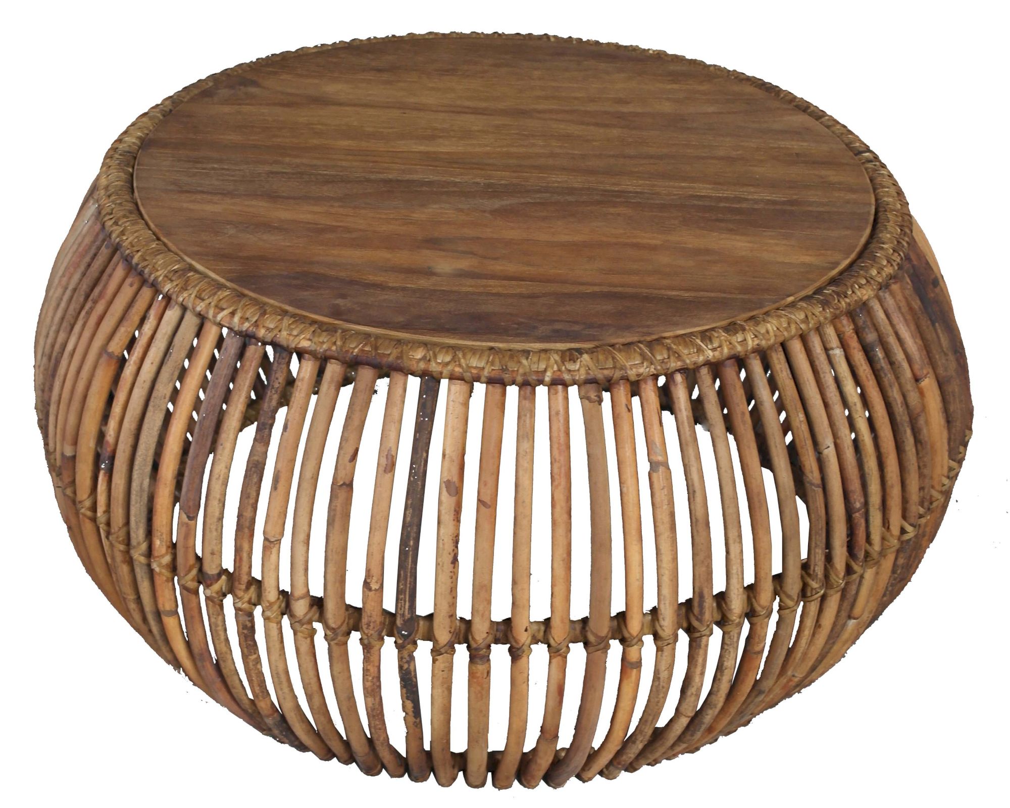 SIT Rattan und Teak Couchtisch - rund 80 x 40x 80 cm