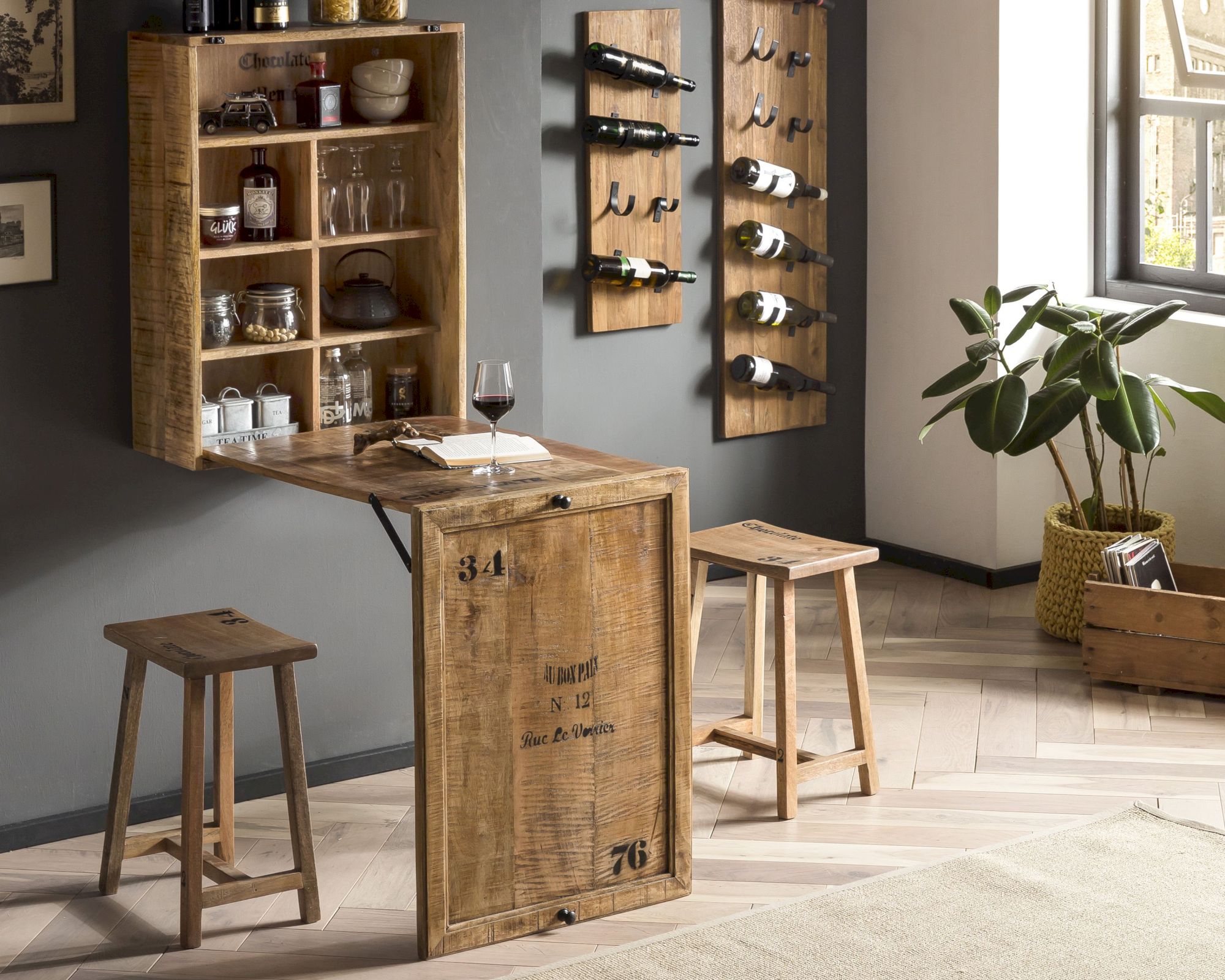 SIT »Rustic« Massivholz Klapptisch inkl. 2 Hocker Mangoholz