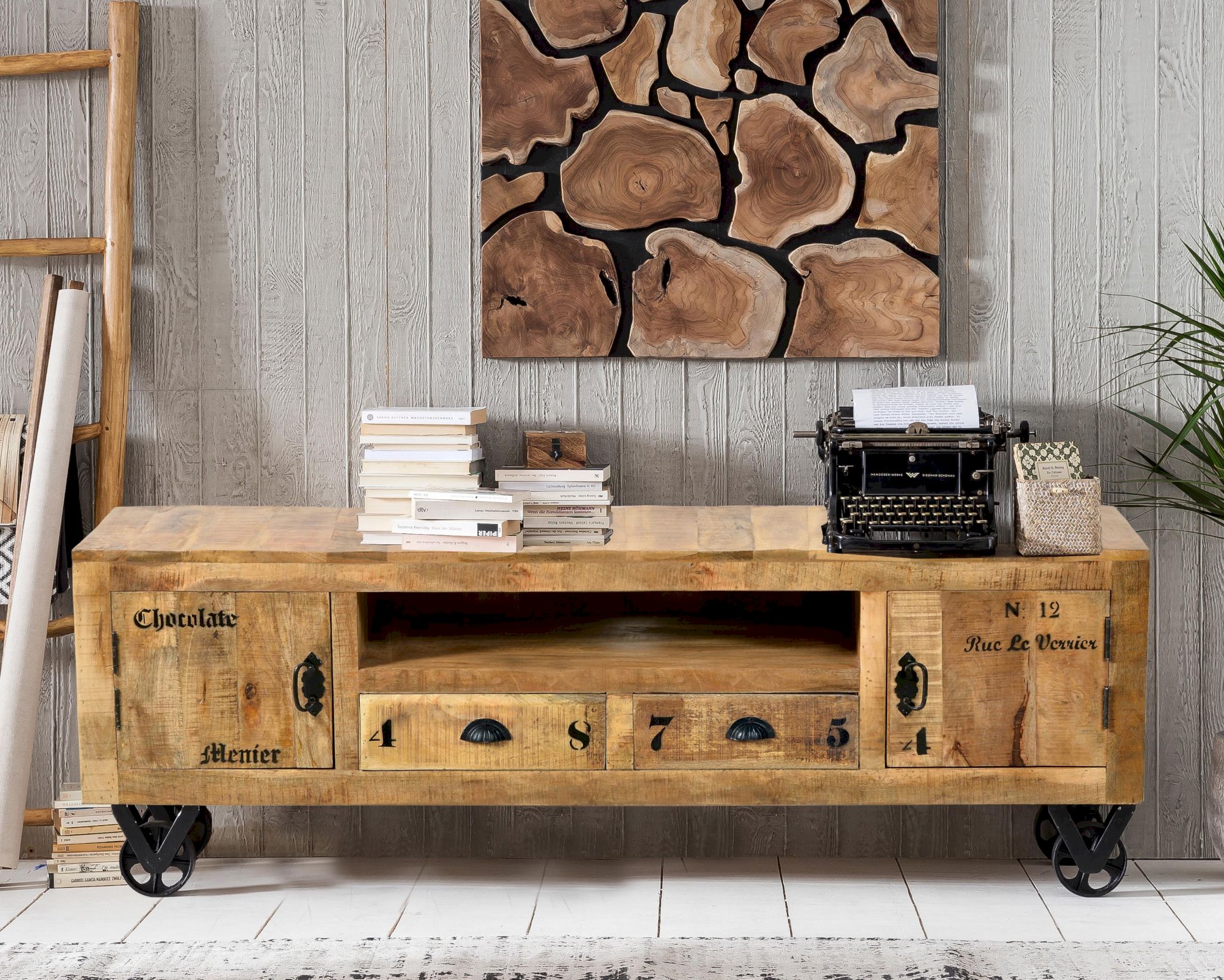SIT »Rustic« Massivholz Mango Lowboard - 2 Türen, 2 Schubfächer 1921-04 / B 200 x H 55 x T 40 cm