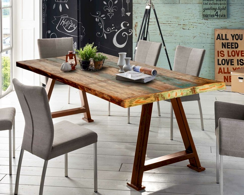 SIT Tops & Tables »Alaska« Esstisch Massivholz Retro 220x100 cm / Eisen antikbraun
