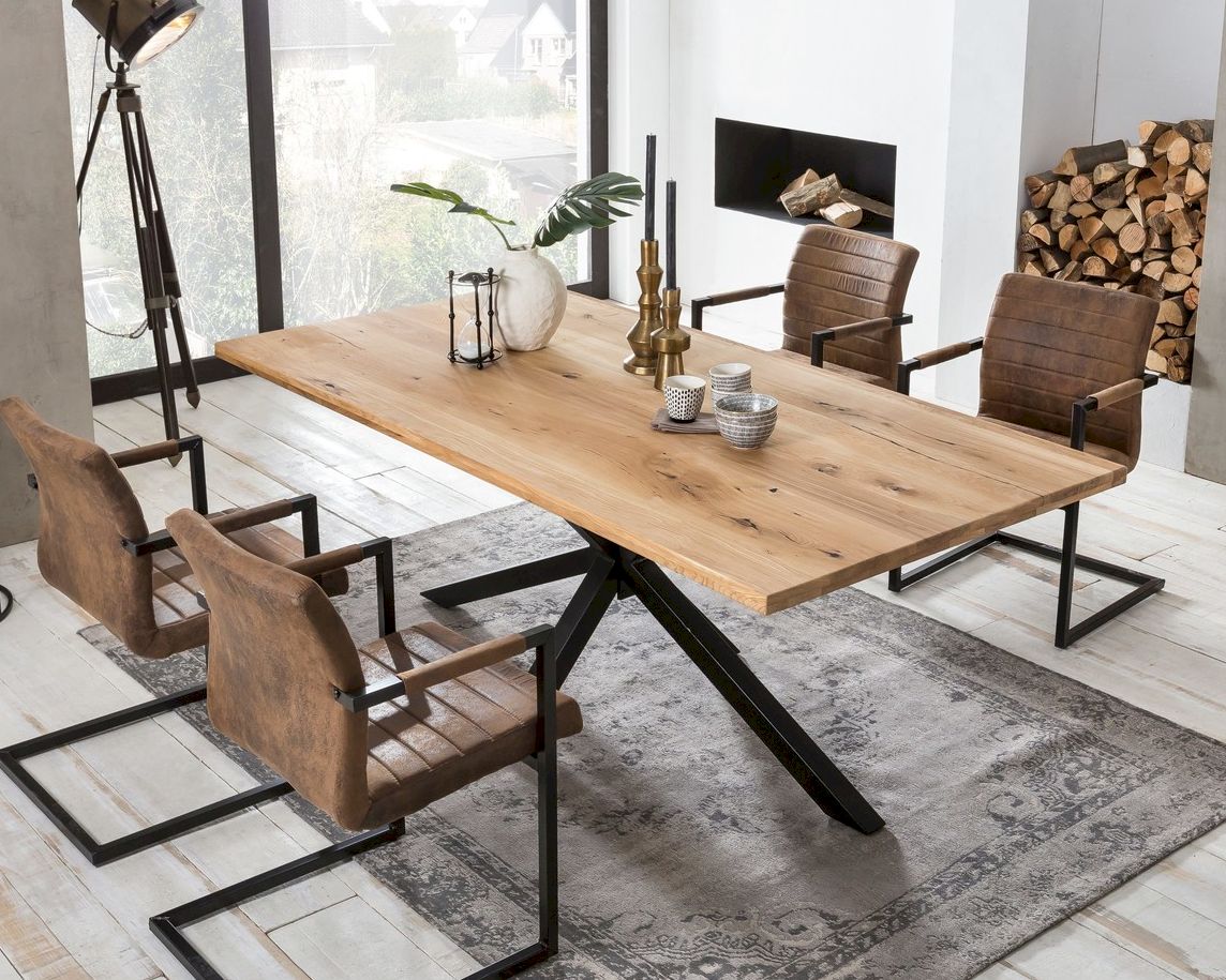 SIT Tops & Tables »Arizona« Wildeiche Massivholz Esstisch 220x100 cm / Eisen antikbraun