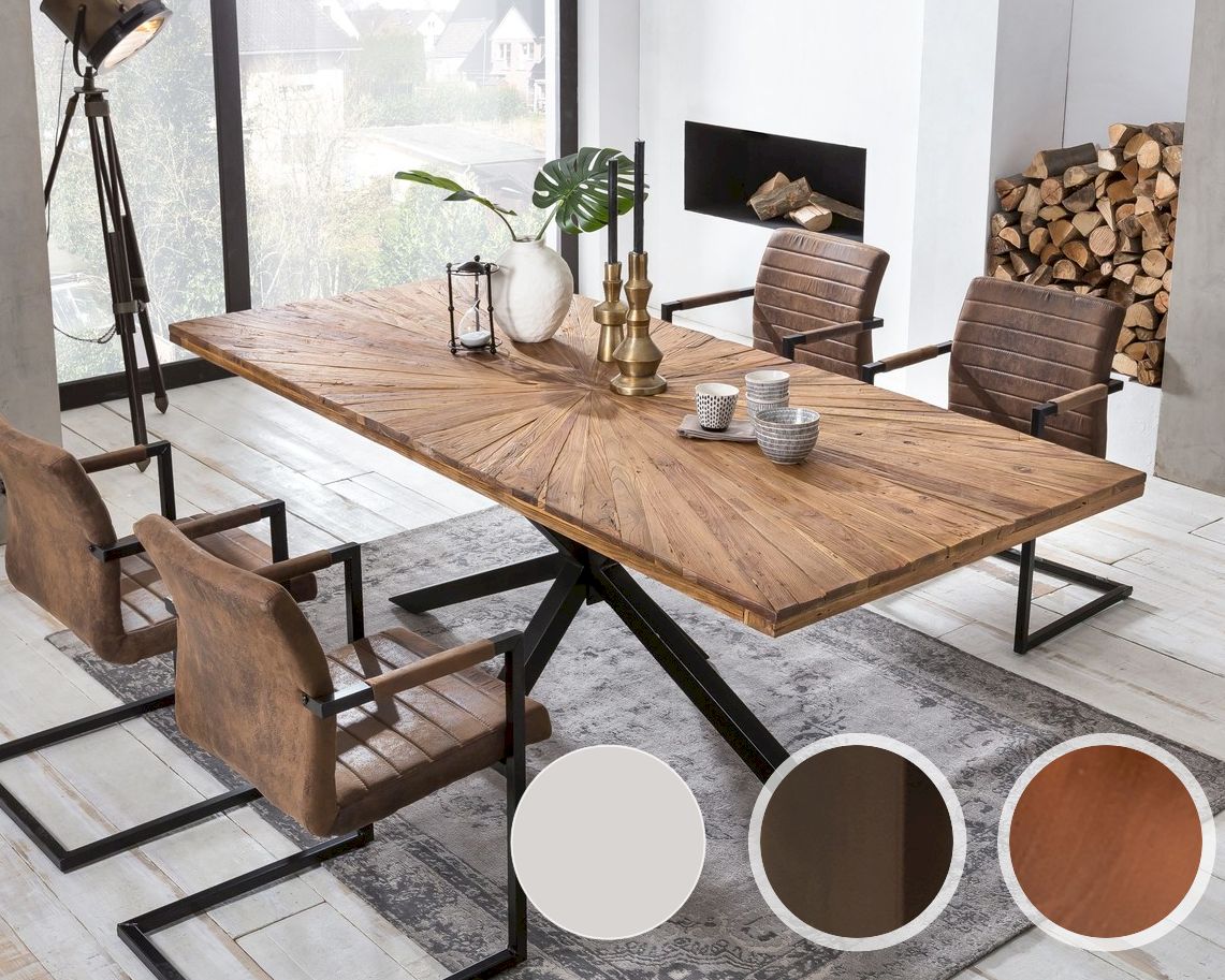 SIT Tops & Tables »Canberra« Massivholz Esstisch Teak Beam 200x100 cm / Eisen antikbraun