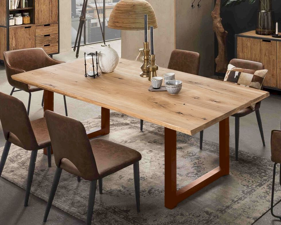 SIT Tops & Tables »Nebraska« Esstisch Wildeiche 200x100 cm / Eisen antikbraun