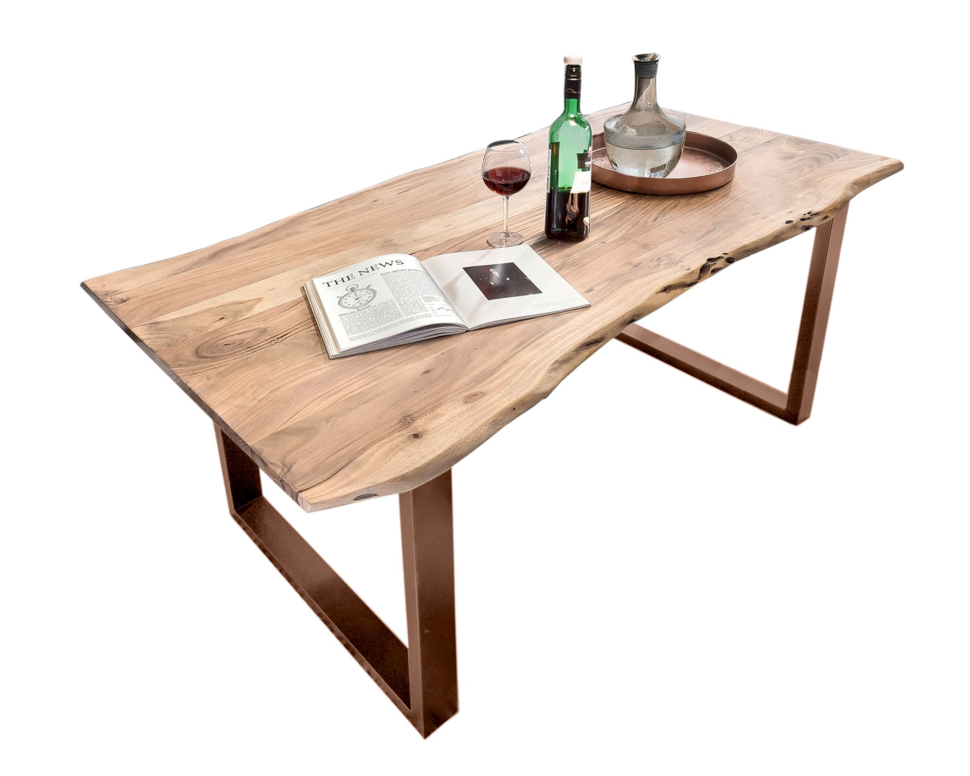 SIT Tops & Tables »Slim« Esstisch Massivholz Akazie Baumkante 180x90 cm / Eisen antiksilber