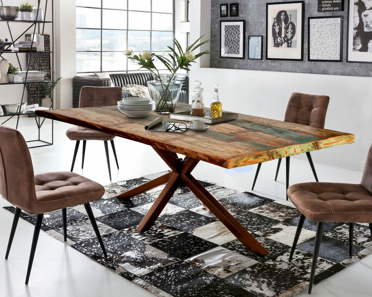 SIT Tops & Tables »Sydney« Esstisch Massivholz Retro 220x100 cm / Eisen antikschwarz