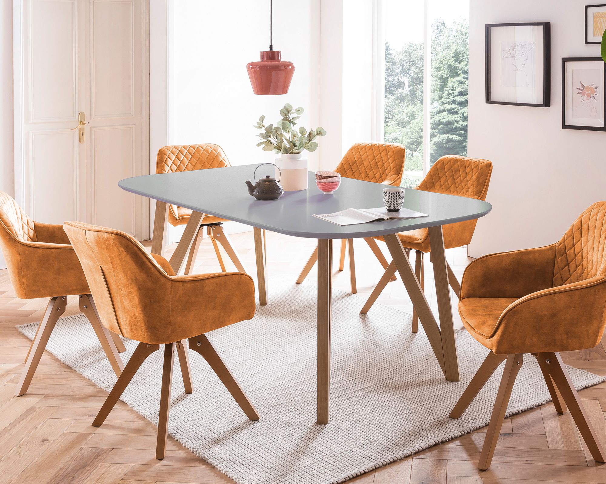 SalesFever »Aino-Mercur« Esszimmergruppe 5-teilig gelb/grau Esstisch 180x90 cm