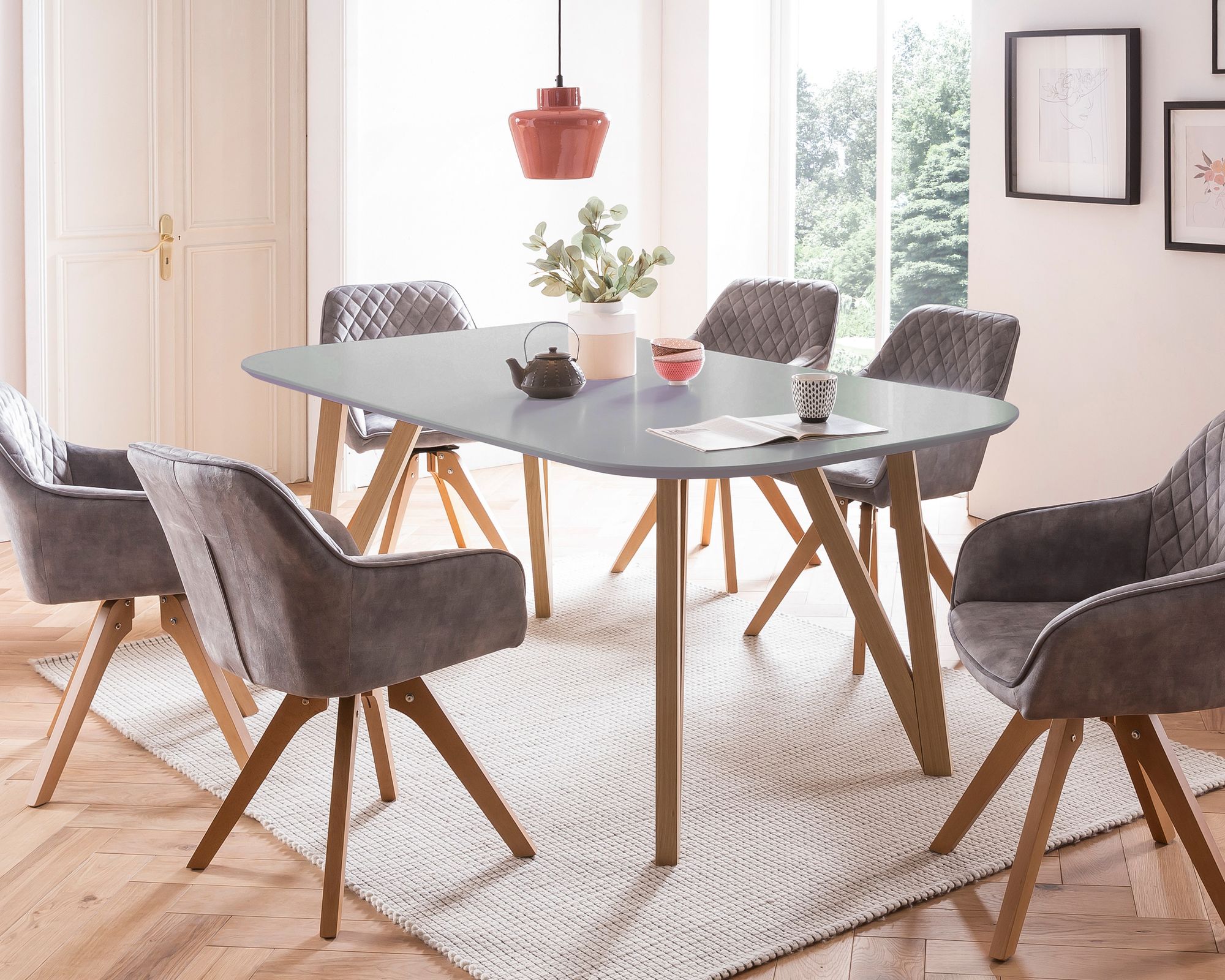 SalesFever »Aino-Mercur« Esszimmergruppe 5-teilig grau Esstisch 160x90 cm
