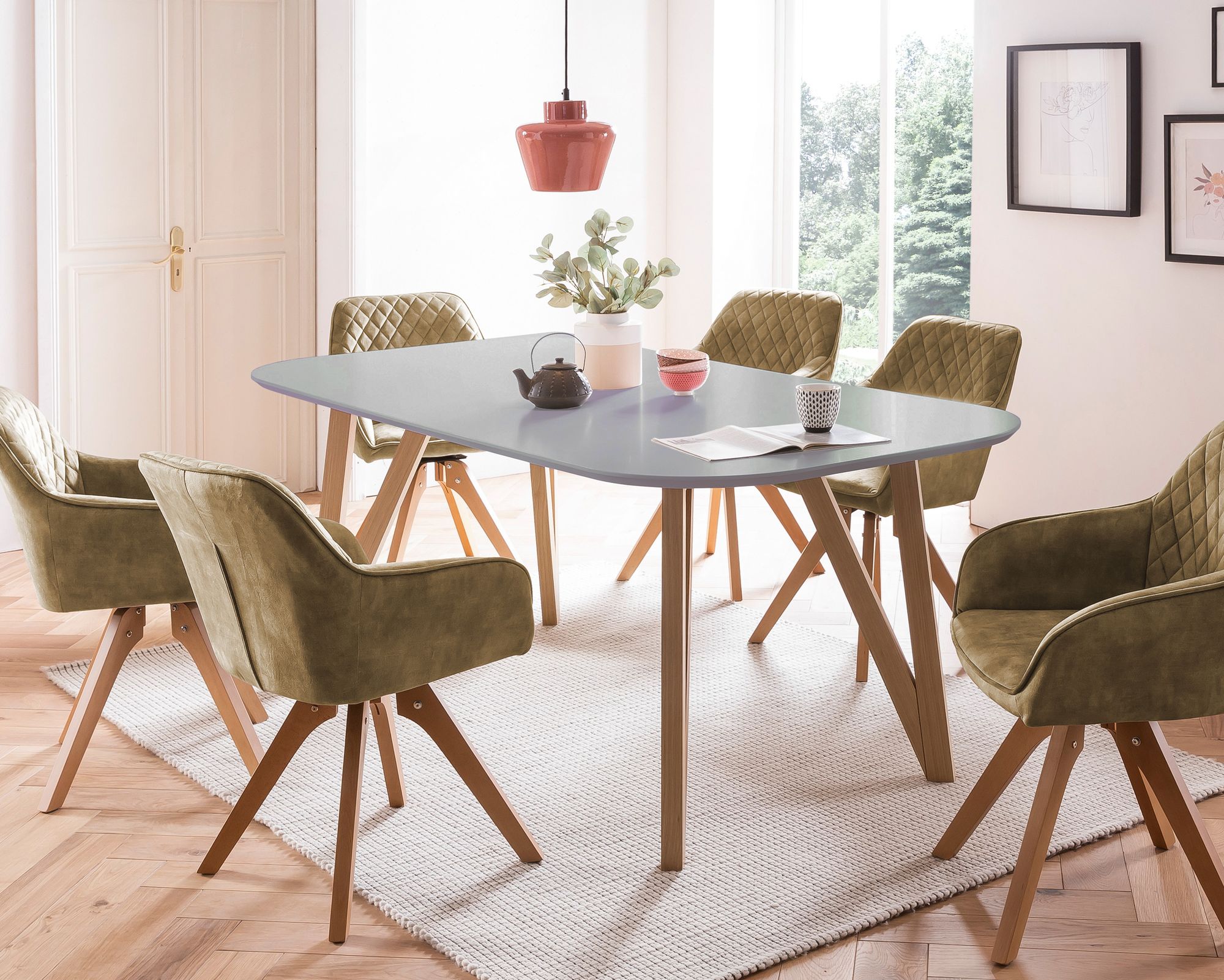 SalesFever »Aino-Mercur« Esszimmergruppe 5-teilig grün/grau Esstisch 160x90 cm