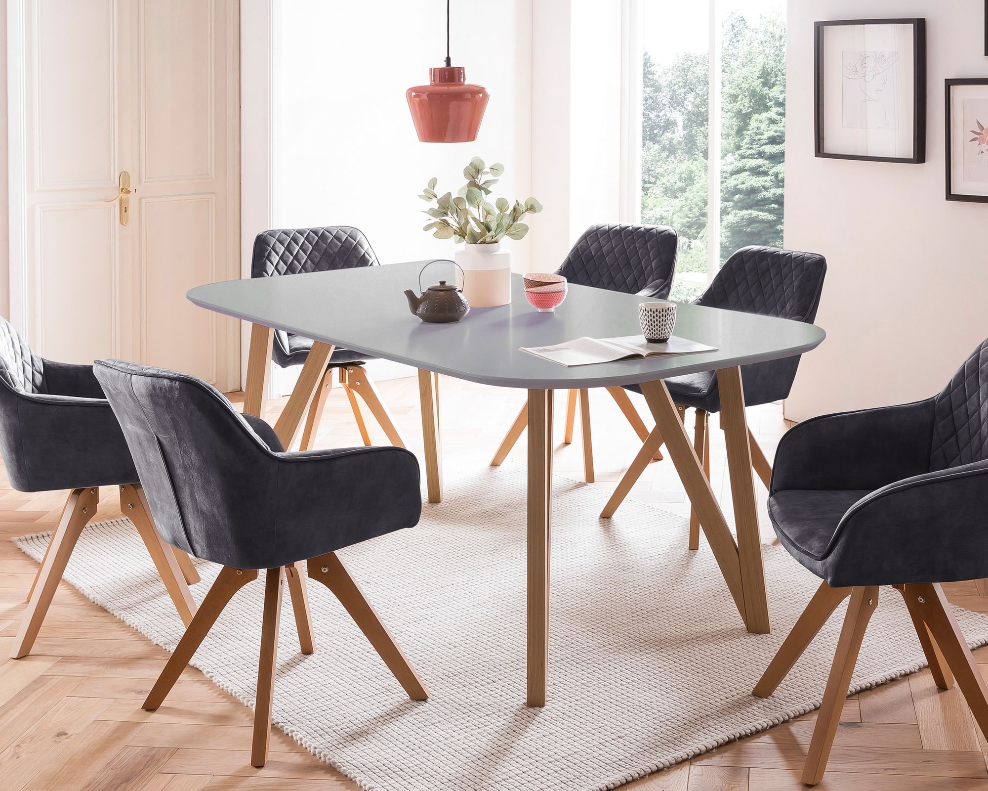 SalesFever »Aino-Mercur« Esszimmergruppe 5-teilig schwarz/grau Esstisch 160x90 cm