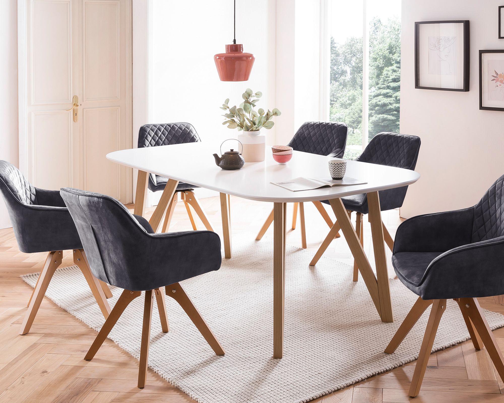 SalesFever »Aino-Mercur« Esszimmergruppe 5-teilig schwarz/weiß Esstisch 180x90 cm