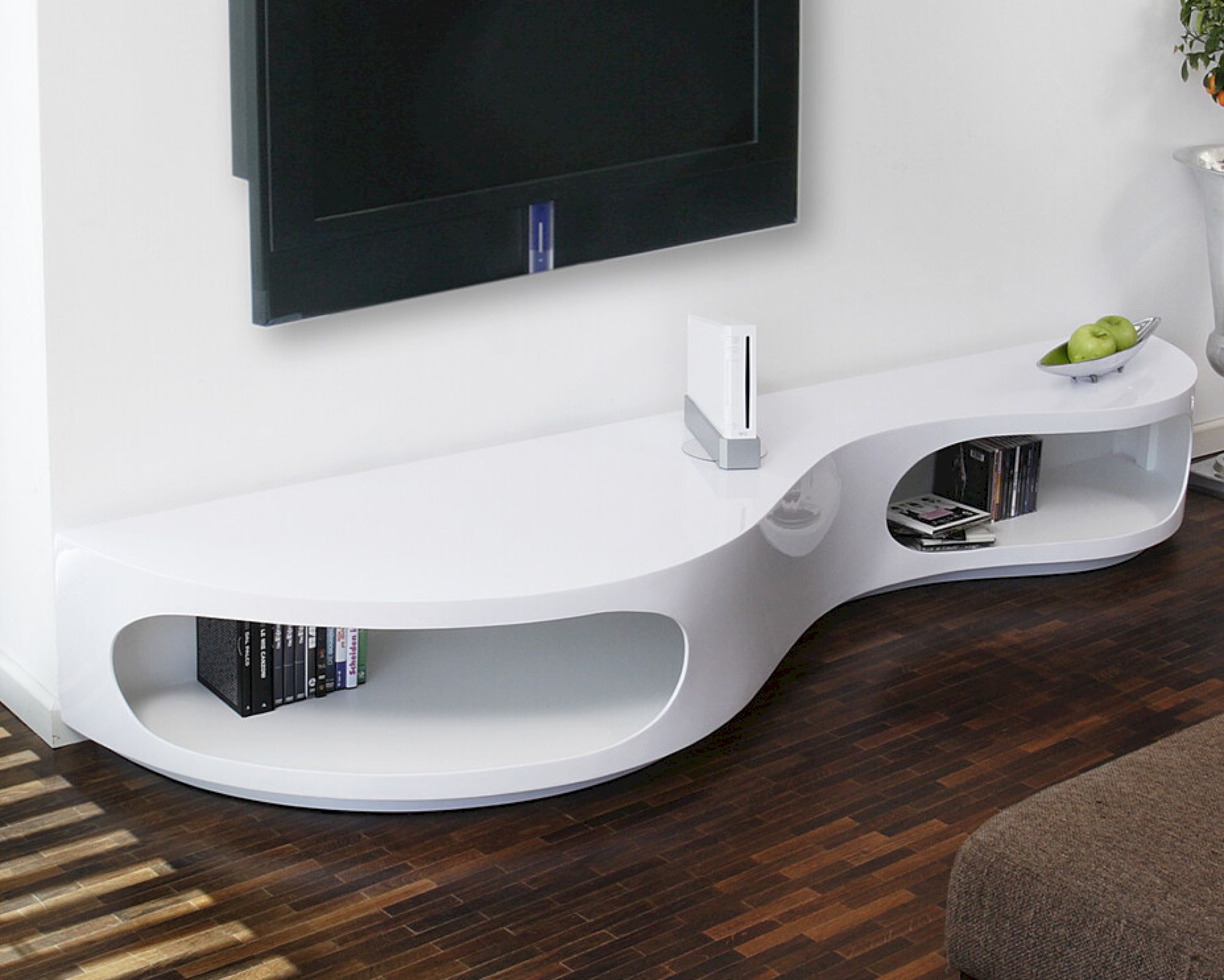 SalesFever »Curved« Lowboard weiss/walnuss / 200x30x50cm