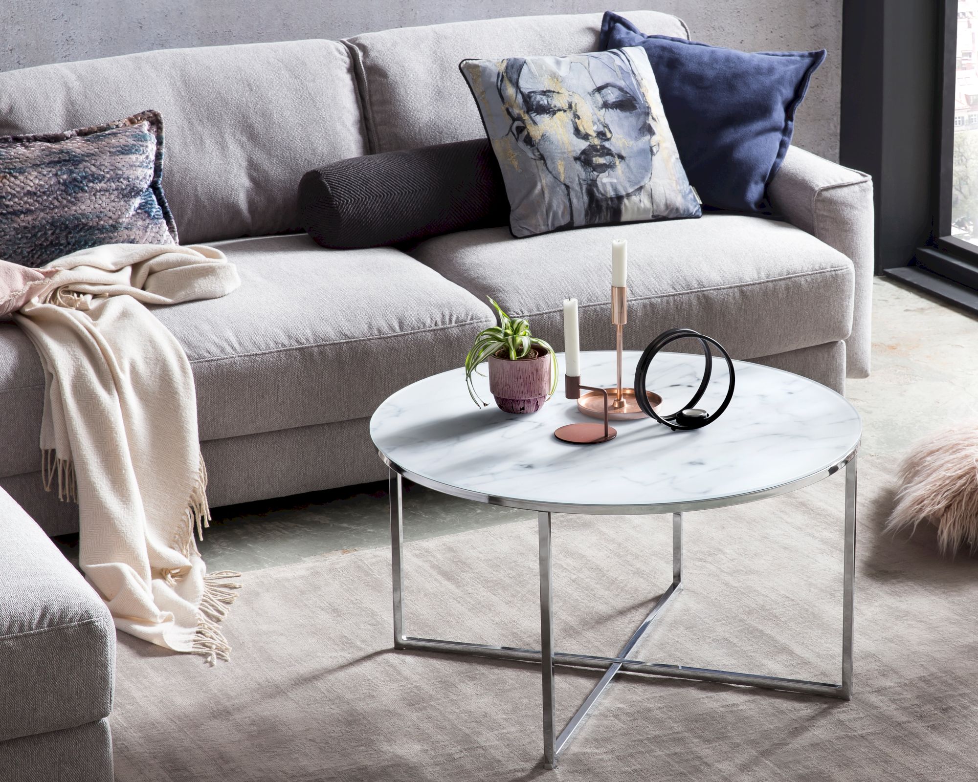 SalesFever »Daisy« Couchtisch Weiß/Chrome 80x45x80 cm