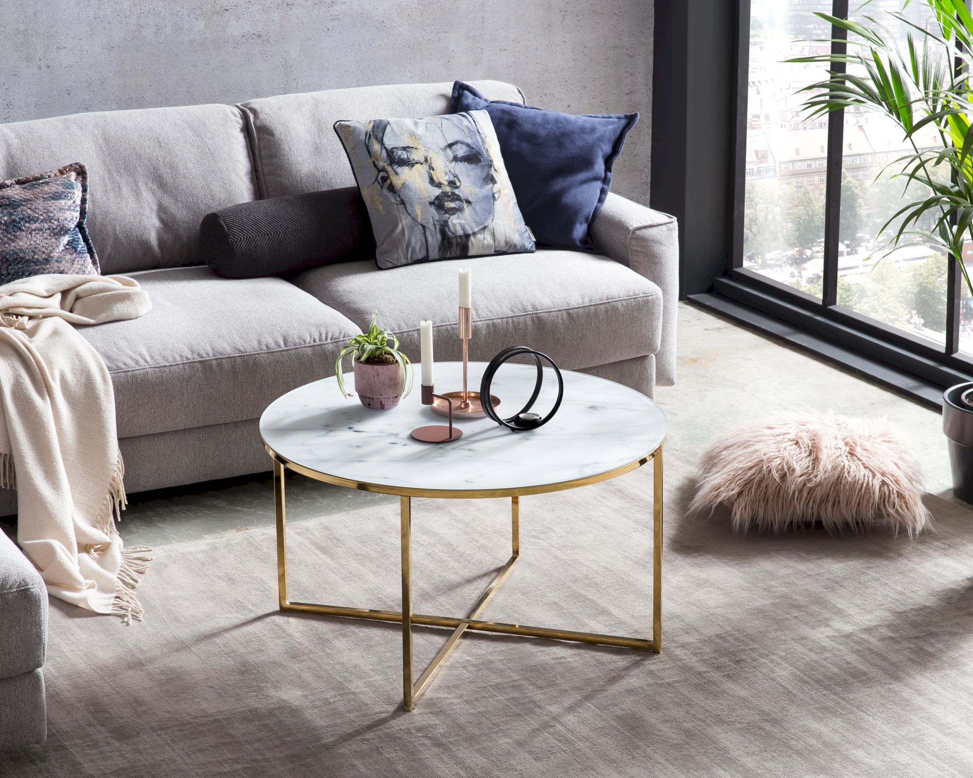 SalesFever »Daisy« Couchtisch Weiß/Gold 80x45x80 cm