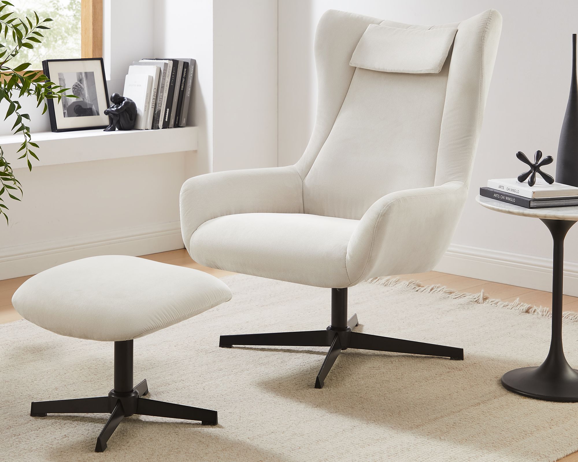 SalesFever »Daphne« Sessel mit Hocker drehbar beige 82x106x85 cm
