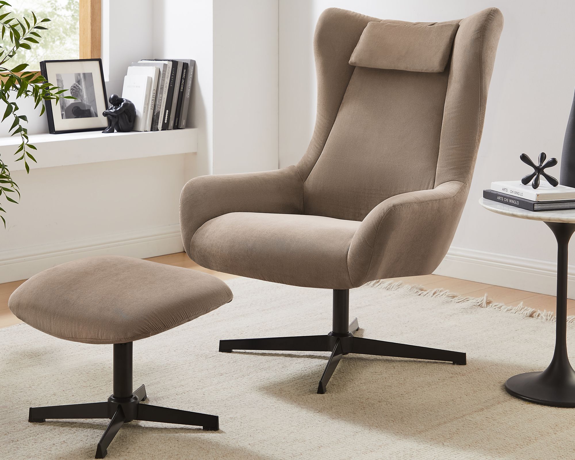 SalesFever »Daphne« Sessel mit Hocker drehbar braun 82x106x85 cm