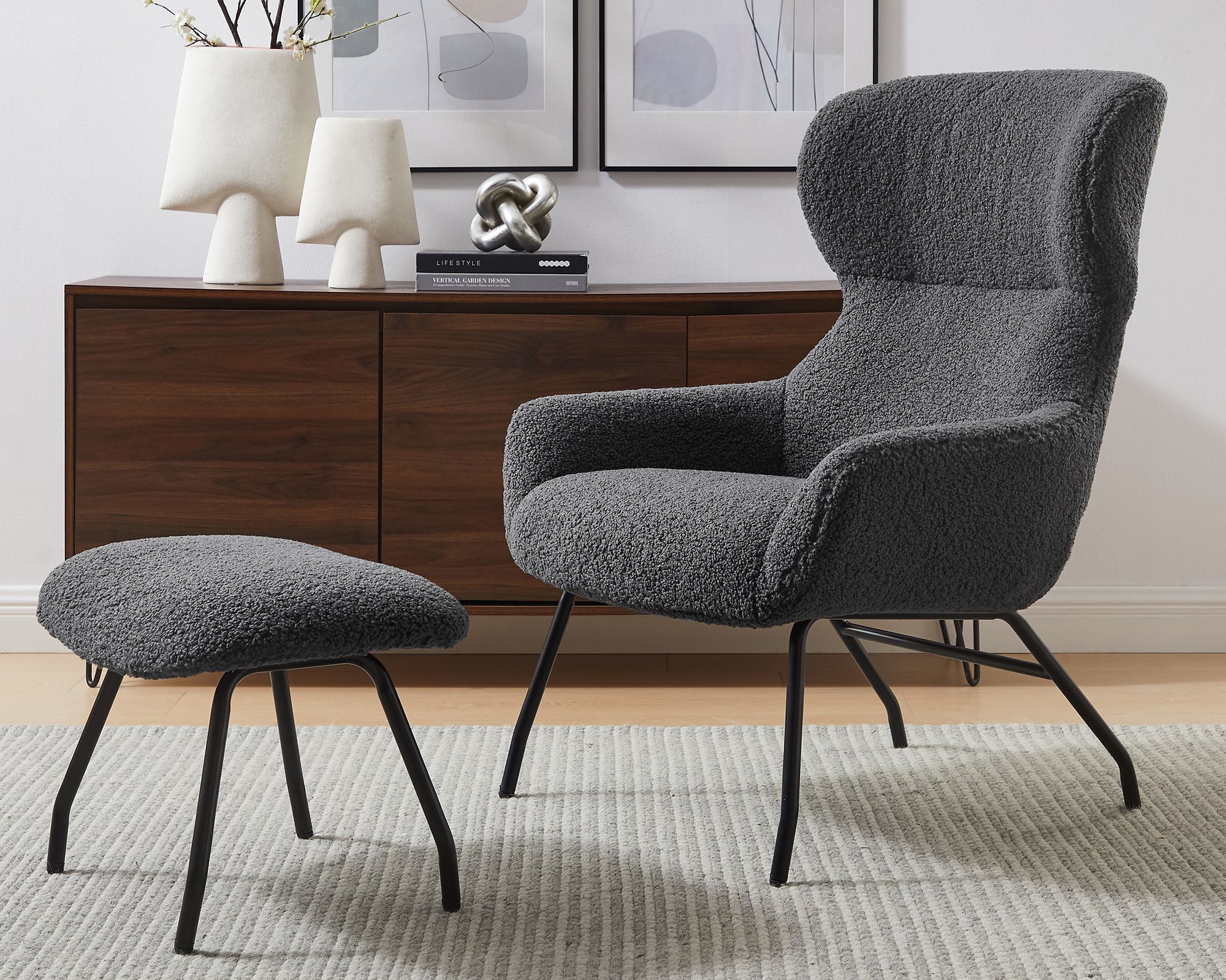 SalesFever »Eloise« Sessel mit Hocker anthrazit 79x103x82 cm