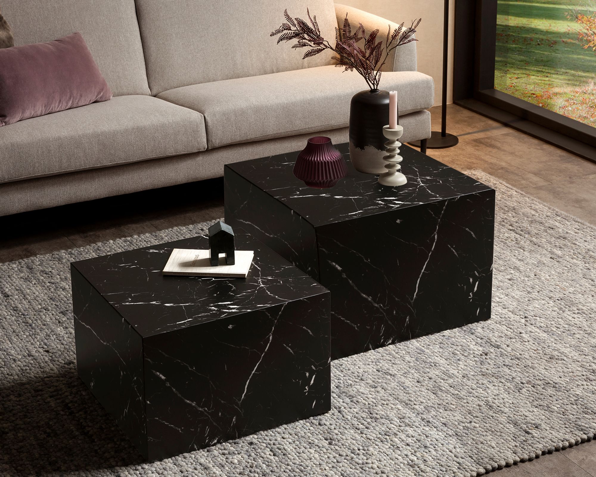 SalesFever »Harlow« Couchtisch 2er-Set Marmoroptik schwarz MDF Oberfläche