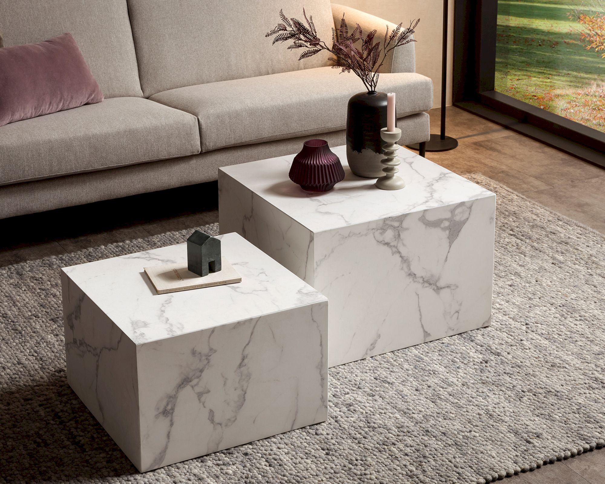 SalesFever »Harlow« Couchtisch 2er-Set Marmoroptik weiß MDF Oberfläche