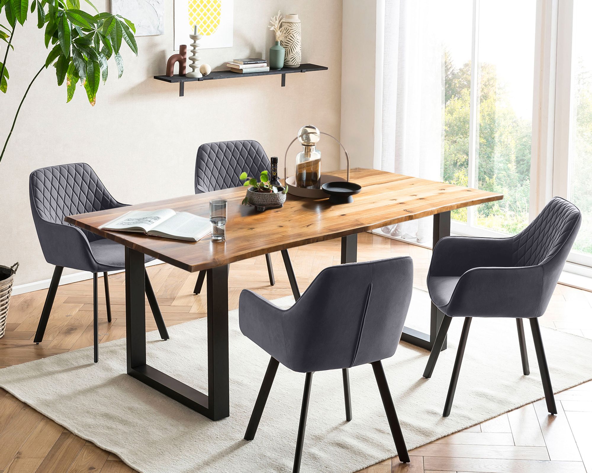 SalesFever »Lando-Cristobal« Esszimmergruppe Akazie grau Esstisch 160x85 cm