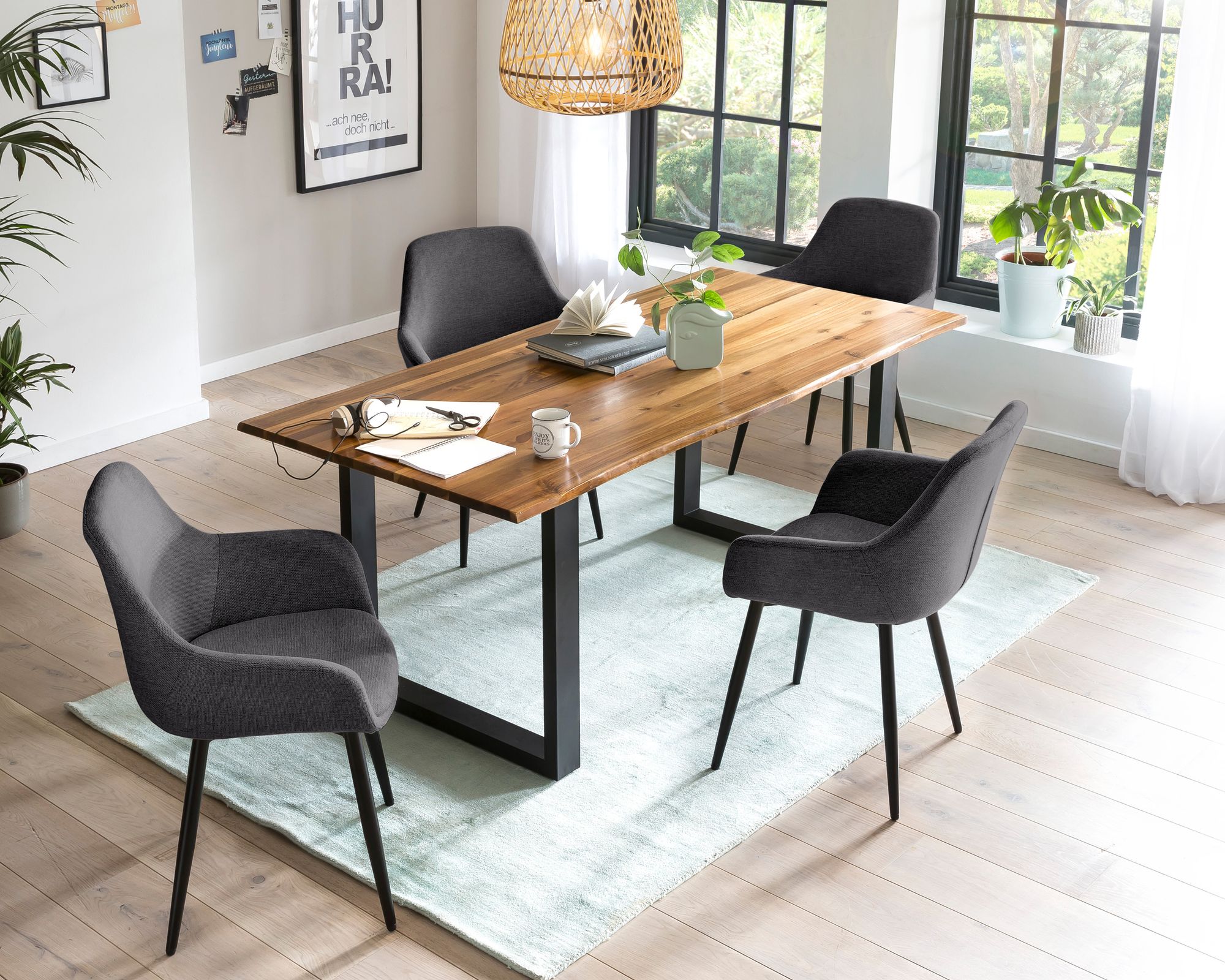 SalesFever »Lando-Leo« Esszimmergruppe Akazie anthrazit Esstisch 180x90 cm