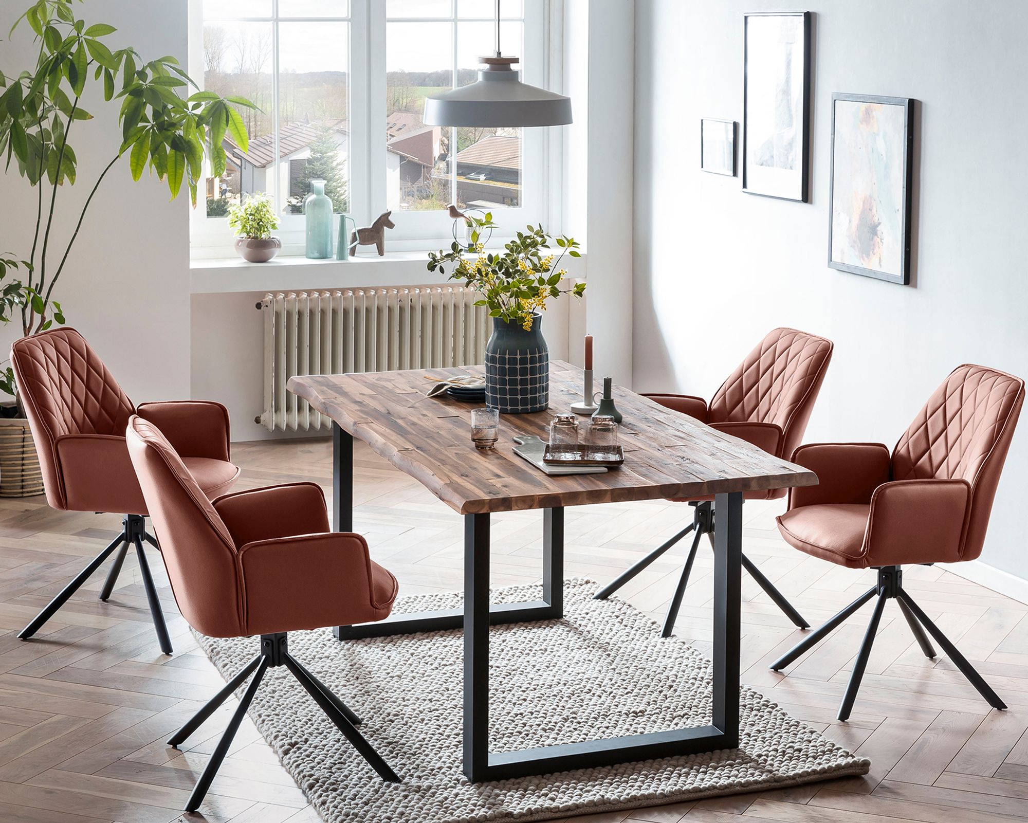 SalesFever »Lando-Sheffield« Esszimmergruppe Akazie cognac Esstisch 180x90 cm