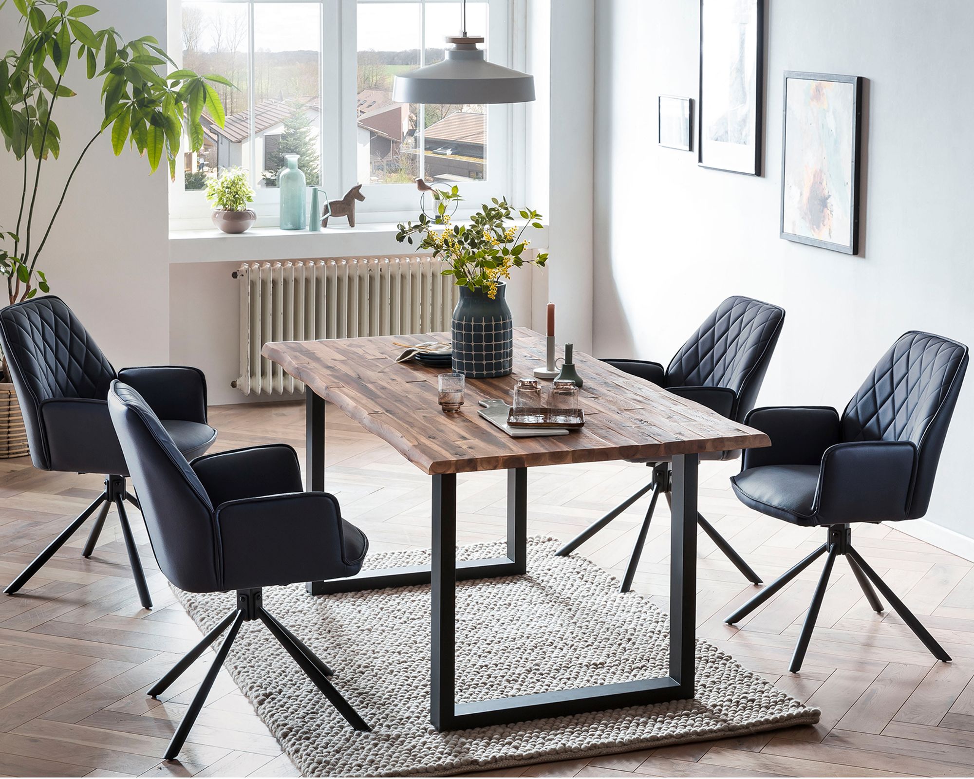 SalesFever »Lando-Sheffield« Esszimmergruppe Akazie dunkelblau Esstisch 160x85 cm