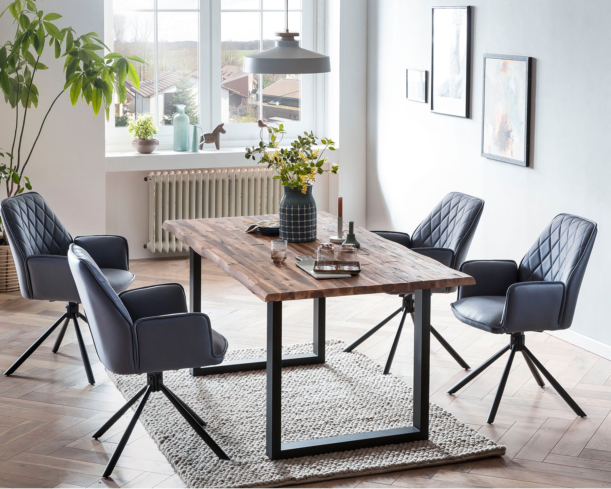 SalesFever »Lando-Sheffield« Esszimmergruppe Akazie grau Esstisch 180x90 cm
