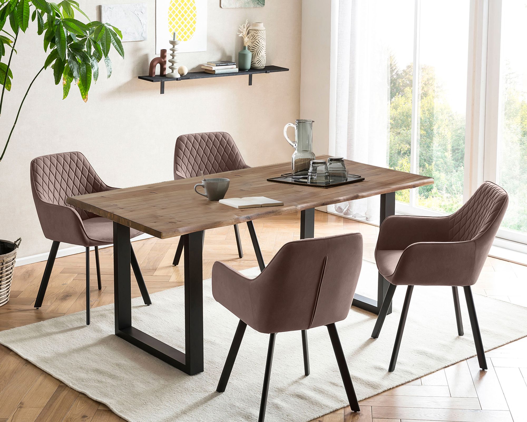 SalesFever »Layne-Cristobal« Esszimmergruppe Akazie braun Esstisch 180x90 cm