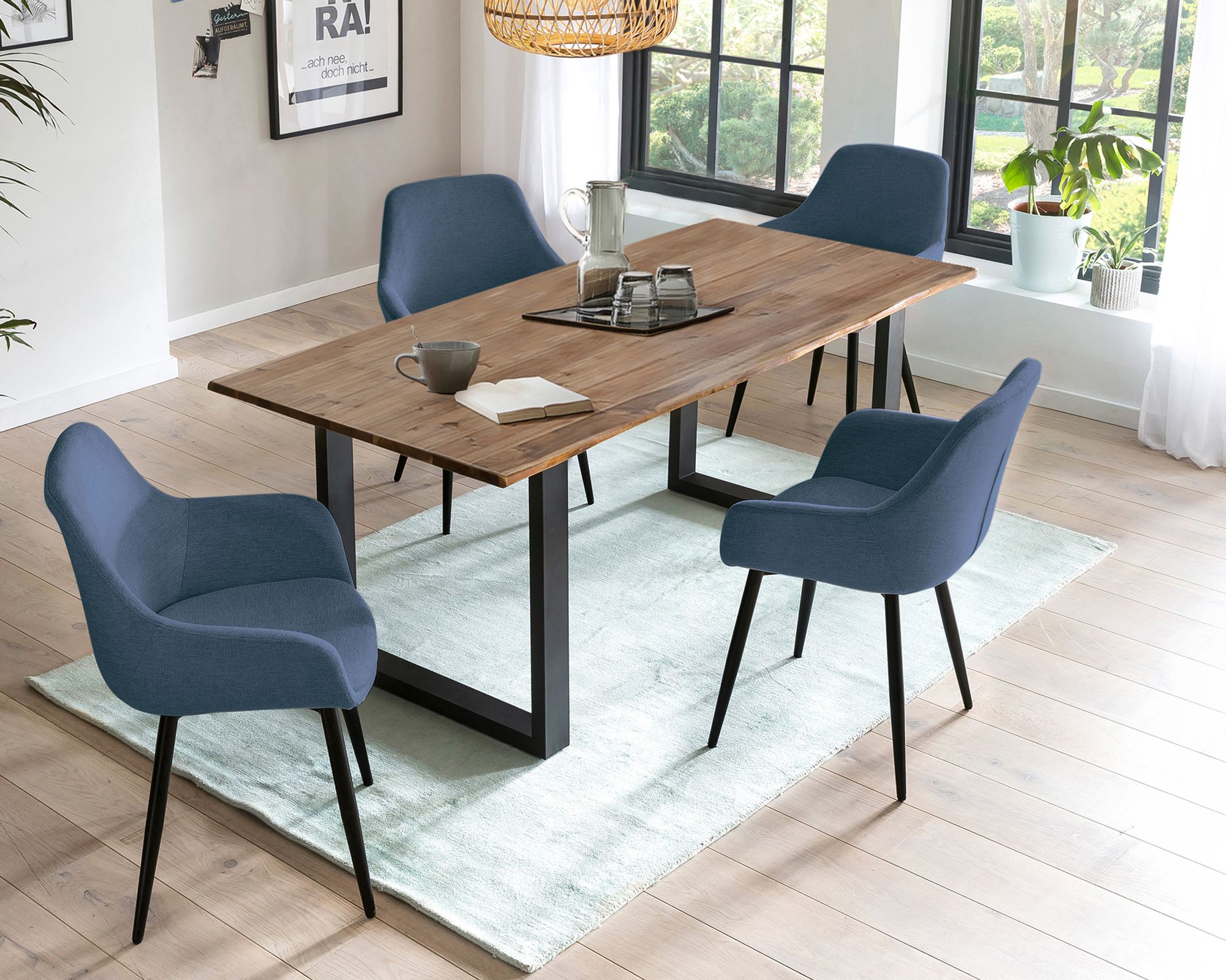 SalesFever »Layne-Leo« Esszimmergruppe Akazie dunkelblau Esstisch 180x90 cm