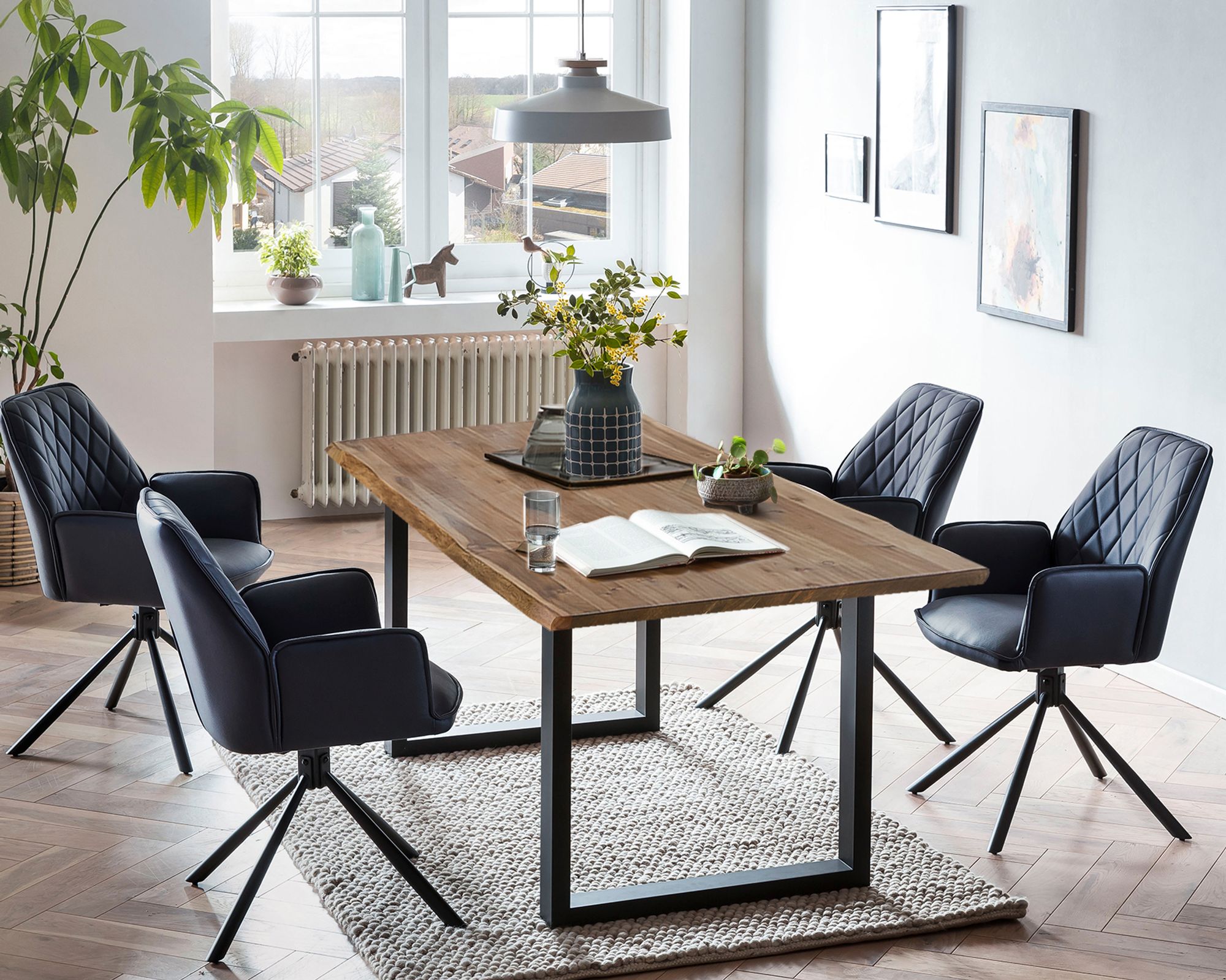 SalesFever »Layne-Sheffield« Esszimmergruppe Akazie dunkelblau Esstisch 180x90 cm