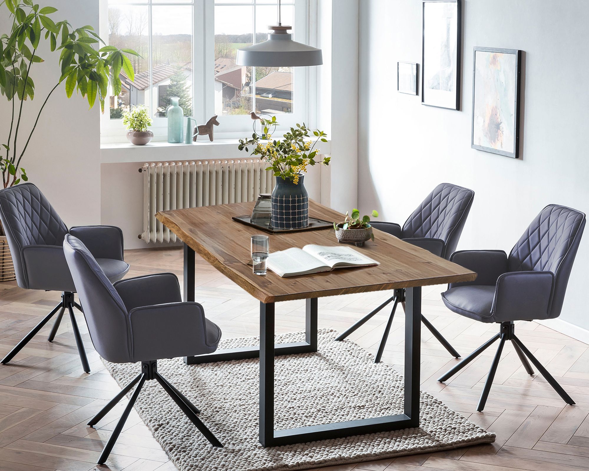 SalesFever »Layne-Sheffield« Esszimmergruppe Akazie grau Esstisch 160x85 cm