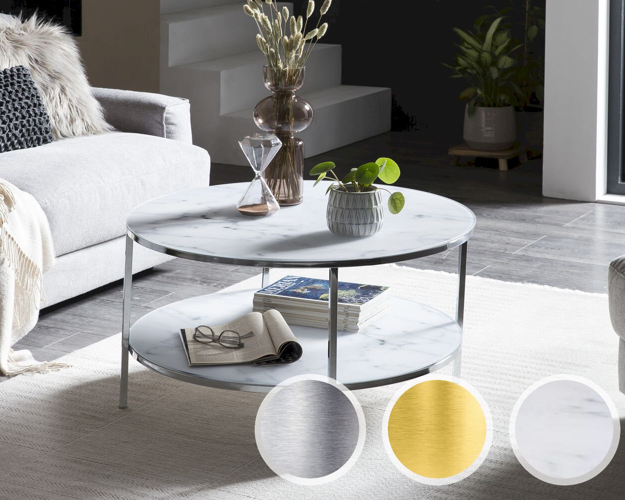 SalesFever »Minel« Couchtisch Marmor-Optik weiß/gold